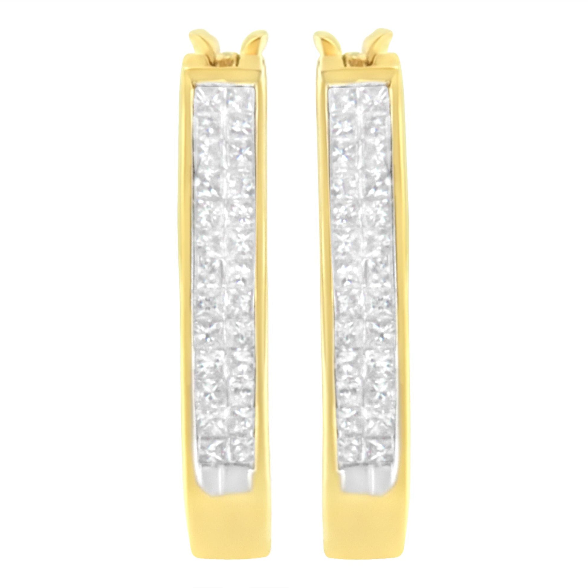 10K Yellow Gold 1/2 Cttw Invisible Set Princess-cut Diamond Hoop Earrings (H-I