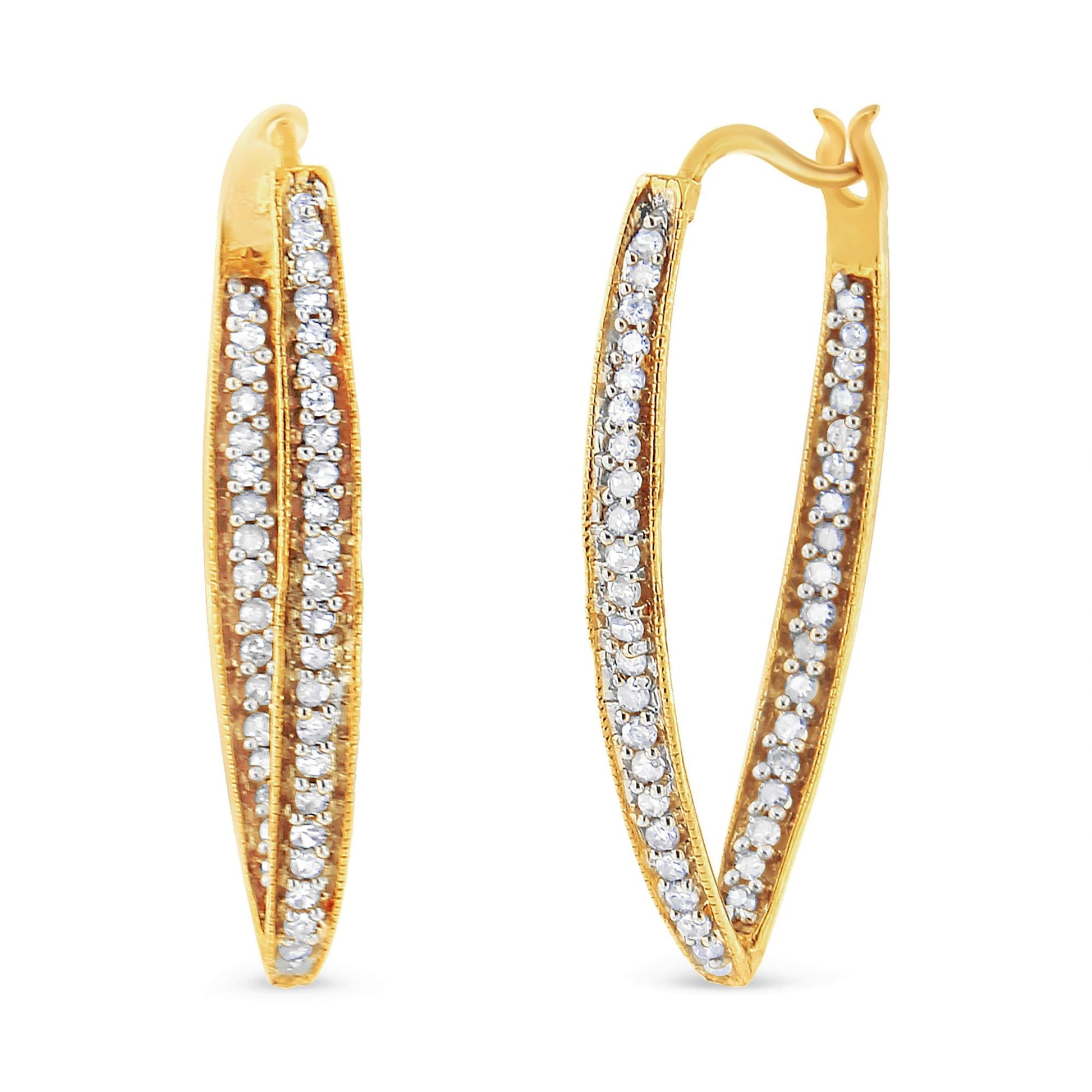 10K Yellow Gold 1/2 Cttw Round-Cut Diamond Modern Hoop Earrings (I-J Color