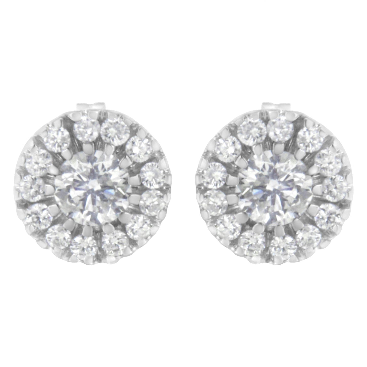 14k White Gold 1 cttw Diamond Halo Stud Earrings (I-J Clarity I1-I2 Color)