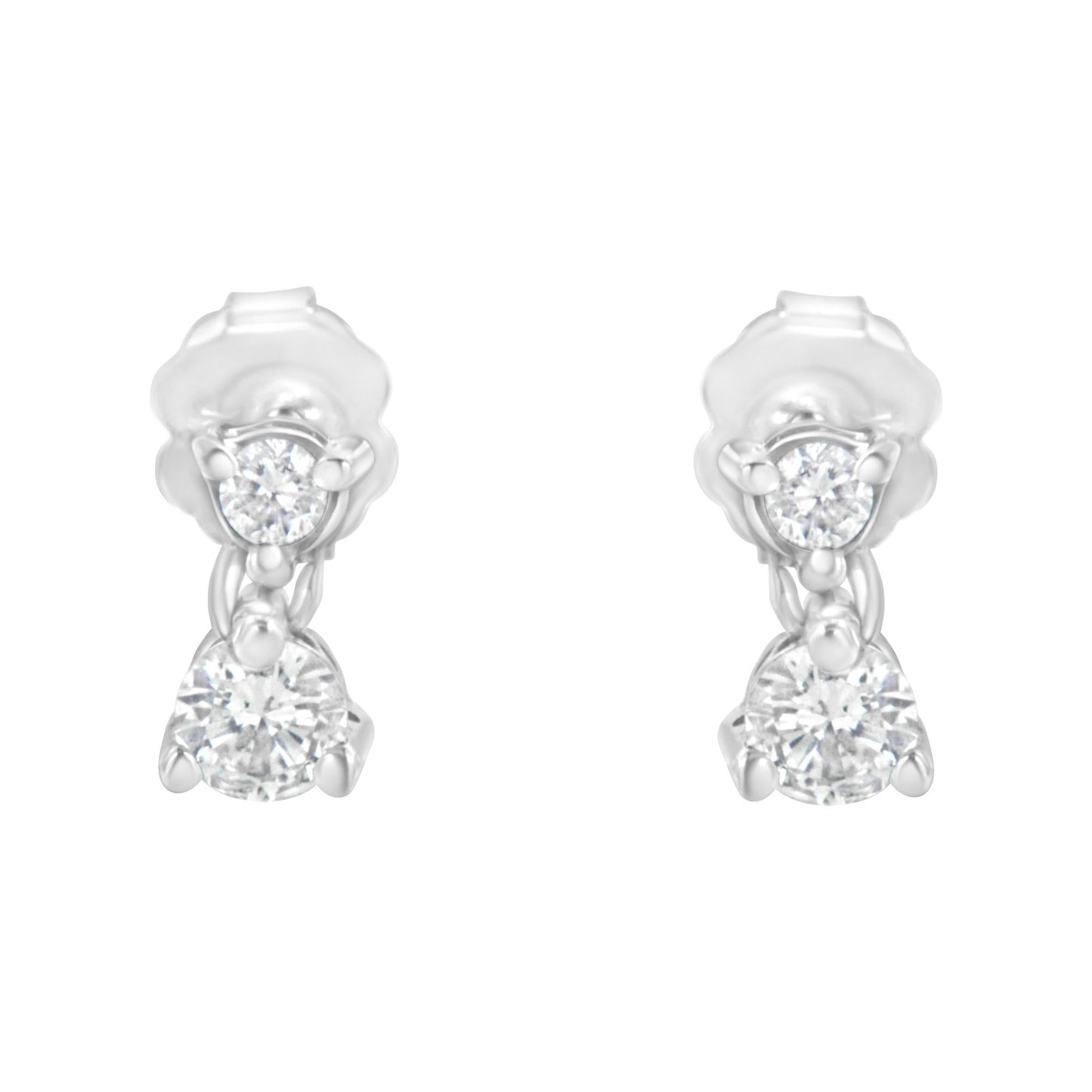 14KT White Gold 1/2 cttw Double Diamond Dangle Stud Earrings (H-I I1-I2)