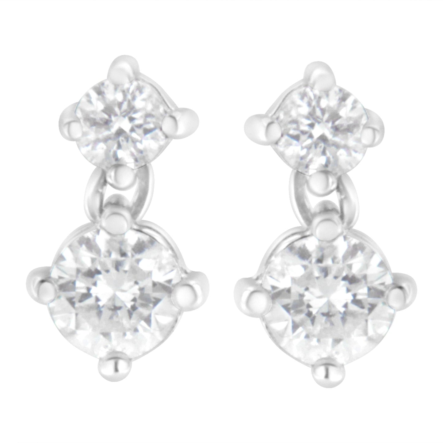 14K White Gold 1 cttw Double Diamond Stud Earrings (H-I Clarity SI2-I1 Color)