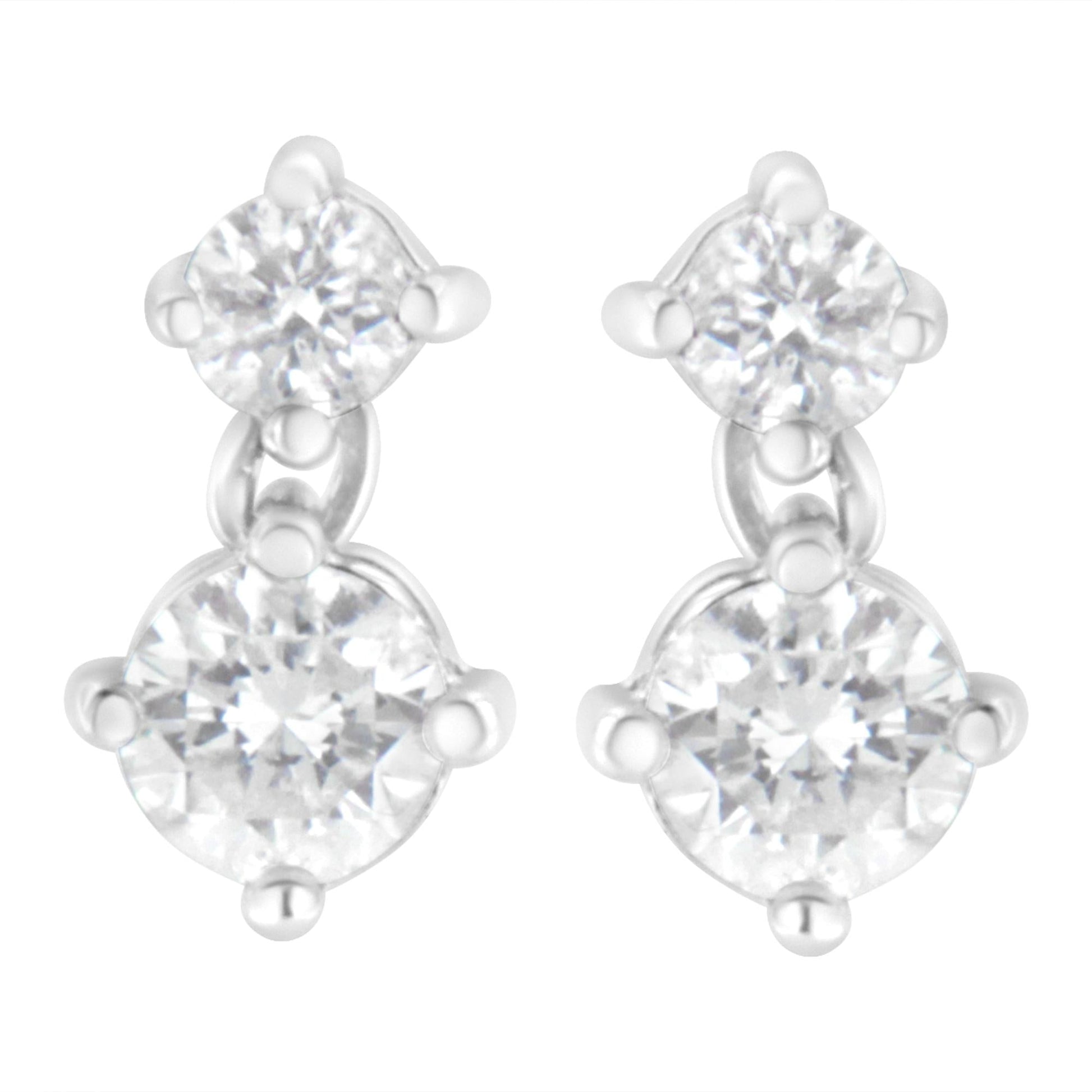 14K White Gold 1 cttw Double Diamond Stud Earrings (H-I Clarity SI2-I1 Color)