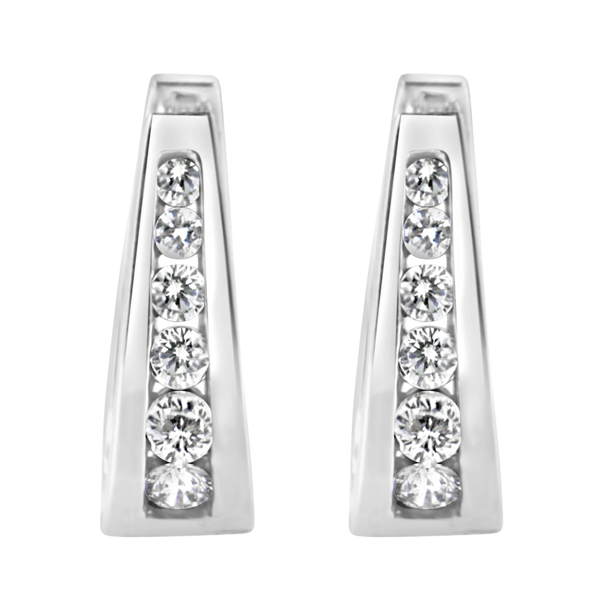 14k White Gold Channel-Set Brilliant Round-Cut Diamond Hoop Earrings (I-J Color