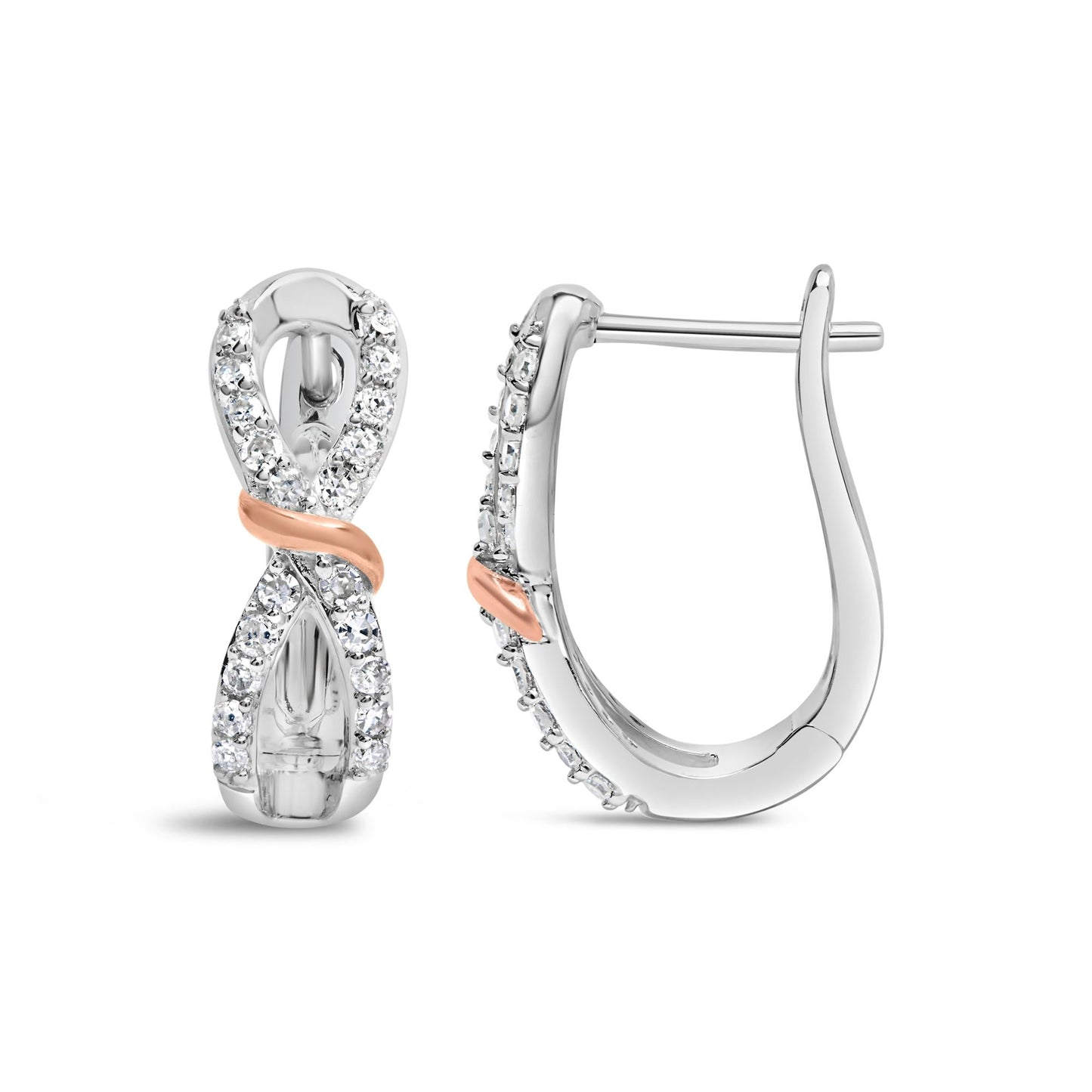 10K White and Rose Gold 1/3 Cttw Diamond Infinite and Ribbon Hoop Earrings (H-I