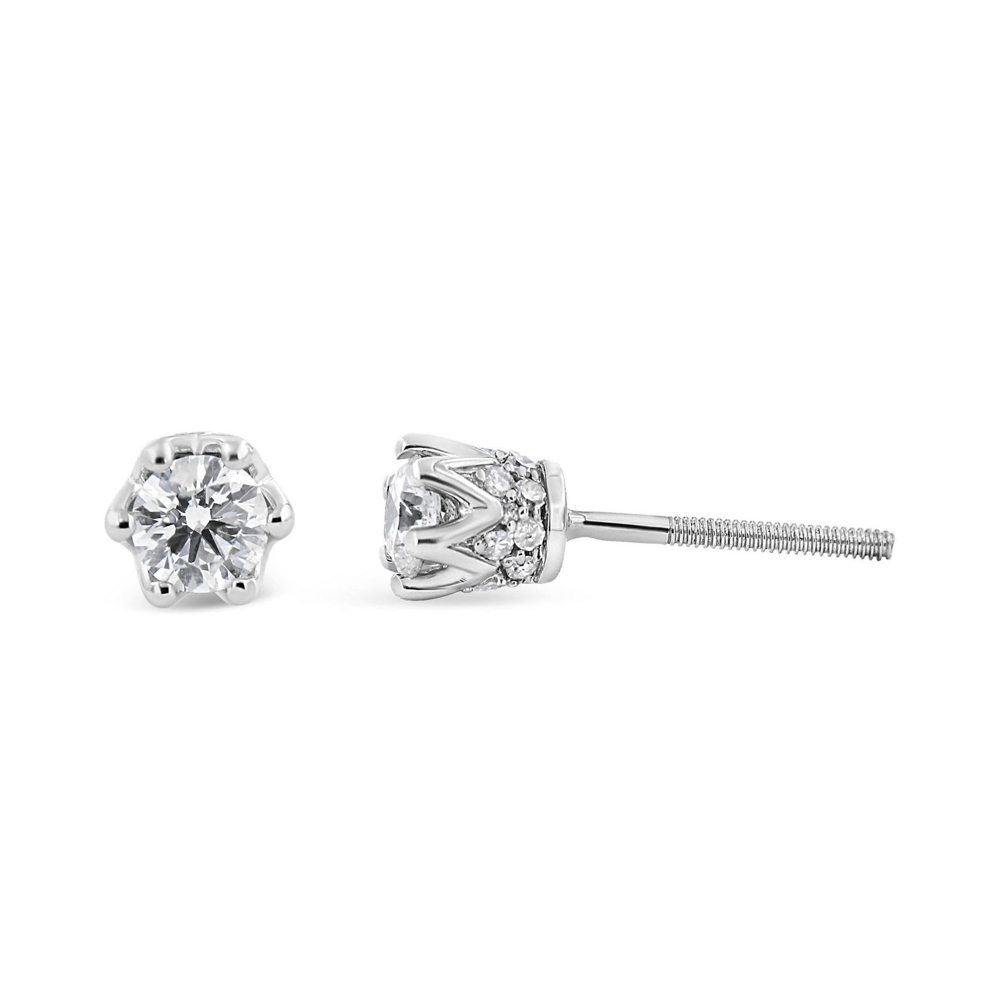 14K Gold 1/2 Cttw Round Diamond Crown Stud Earring (I-J Color I1-I2 Clarity)