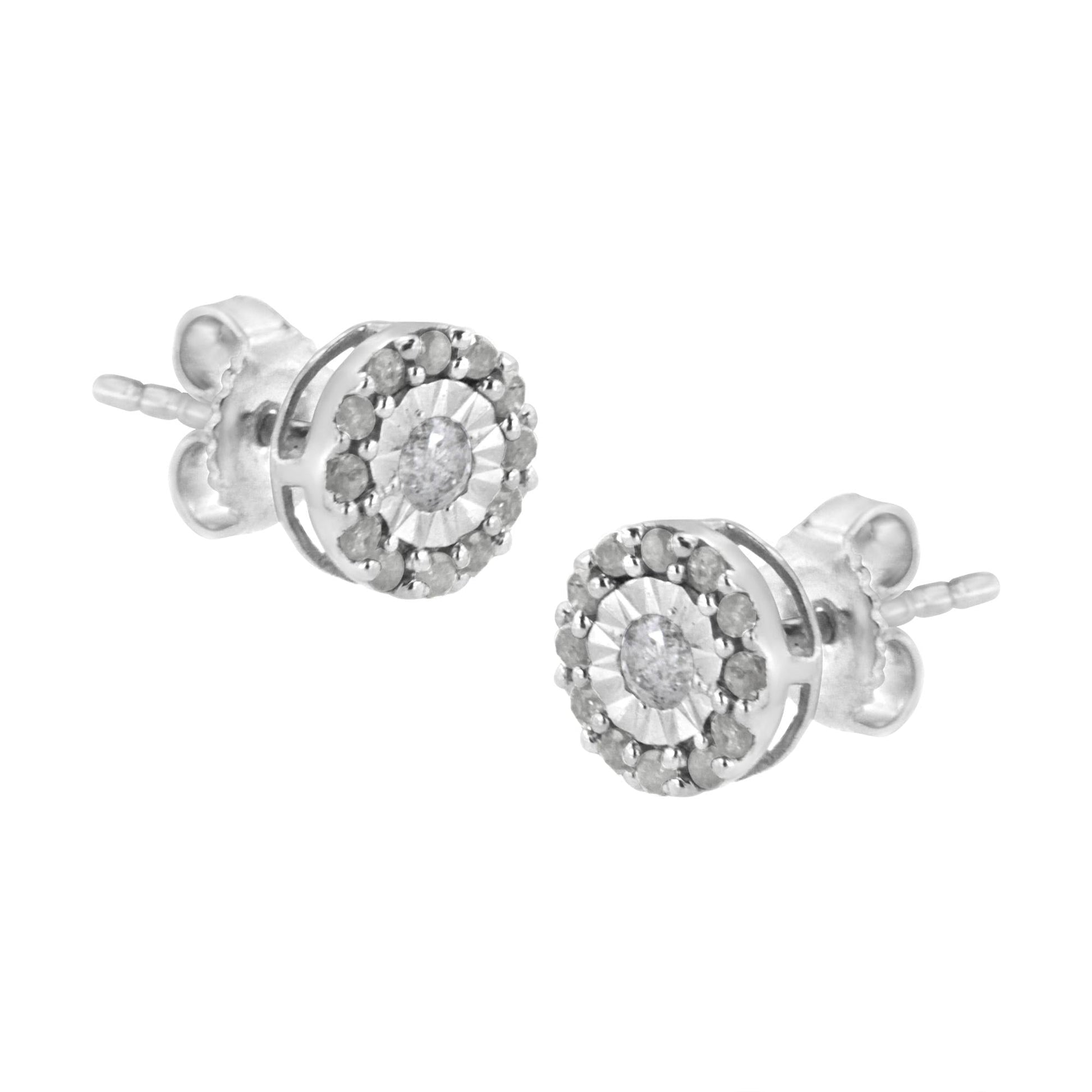 .925 Sterling Silver 1/2 cttw Miracle-Set Round Diamond Halo Stud Earrings (I-J