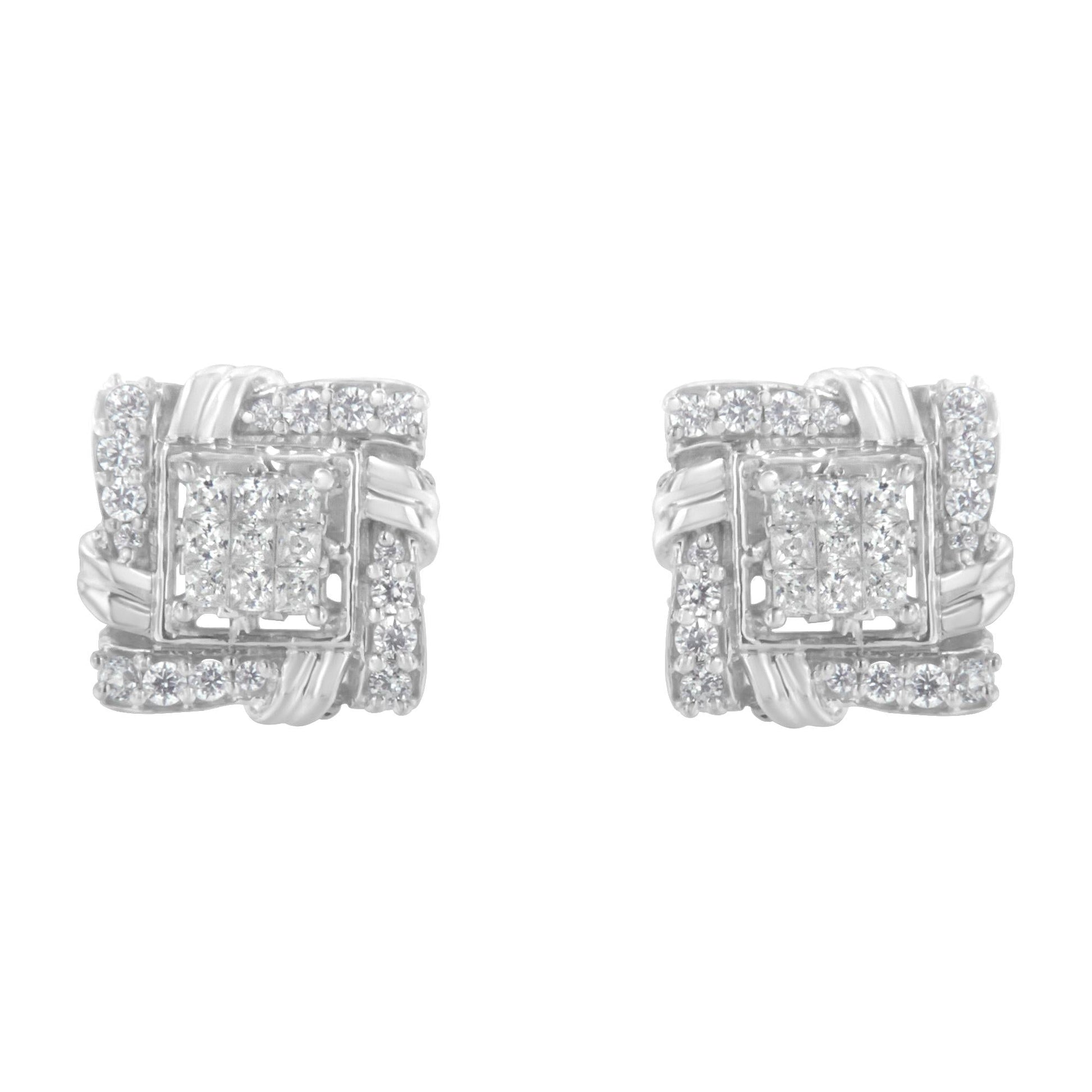 .925 Sterling Silver 1/2 Cttw Round-Cut Diamond Stud Earrings (I-J Color I1-I2