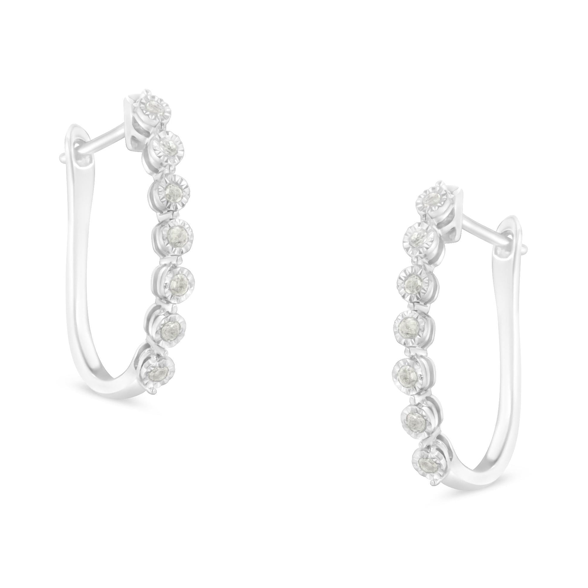 .925 Sterling Silver 1/2 cttw Miracle-Set Diamond 7 Stone Hoop Earrings (I-J