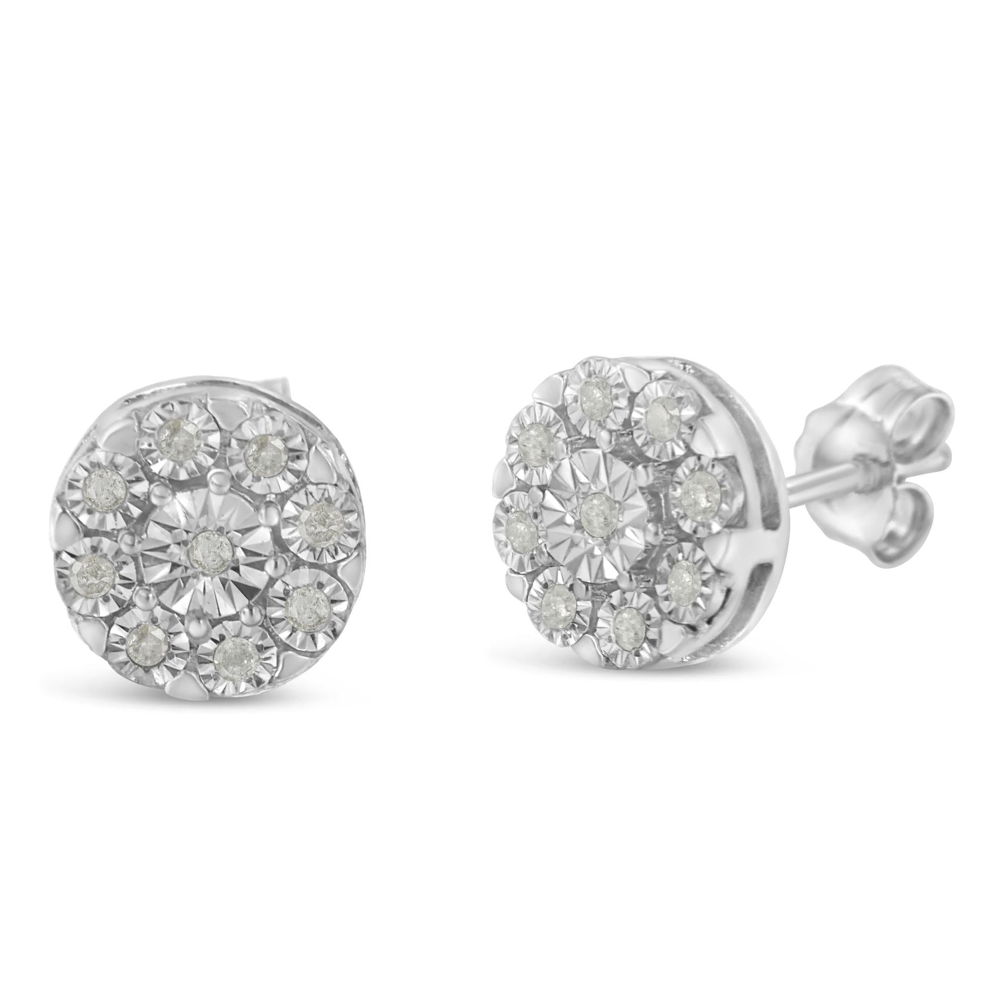 .925 Sterling Silver 1/5 Cttw Diamond Miracle-Set Floral Cluster Push Back Stud