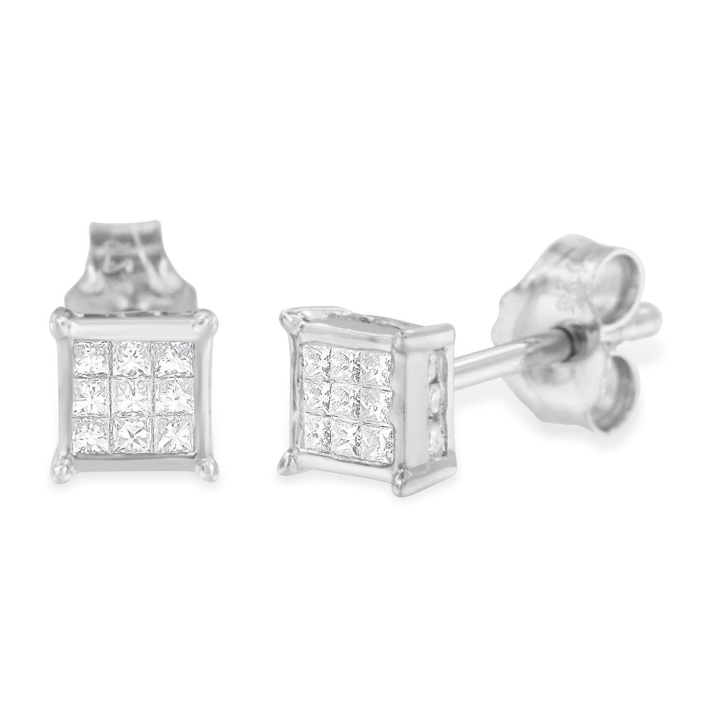 Sterling Silver Princess Cut Diamond Square Stud Earrings (.3 cttw H-I Color