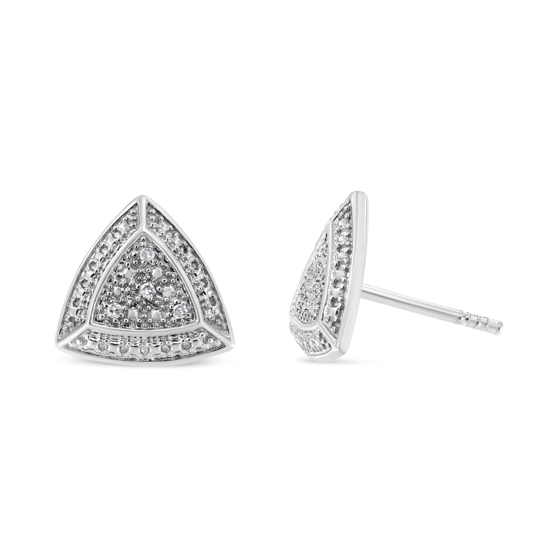 .925 Sterling Silver Diamond-Accented Trillion Shaped 4-Stone Halo-Style Stud