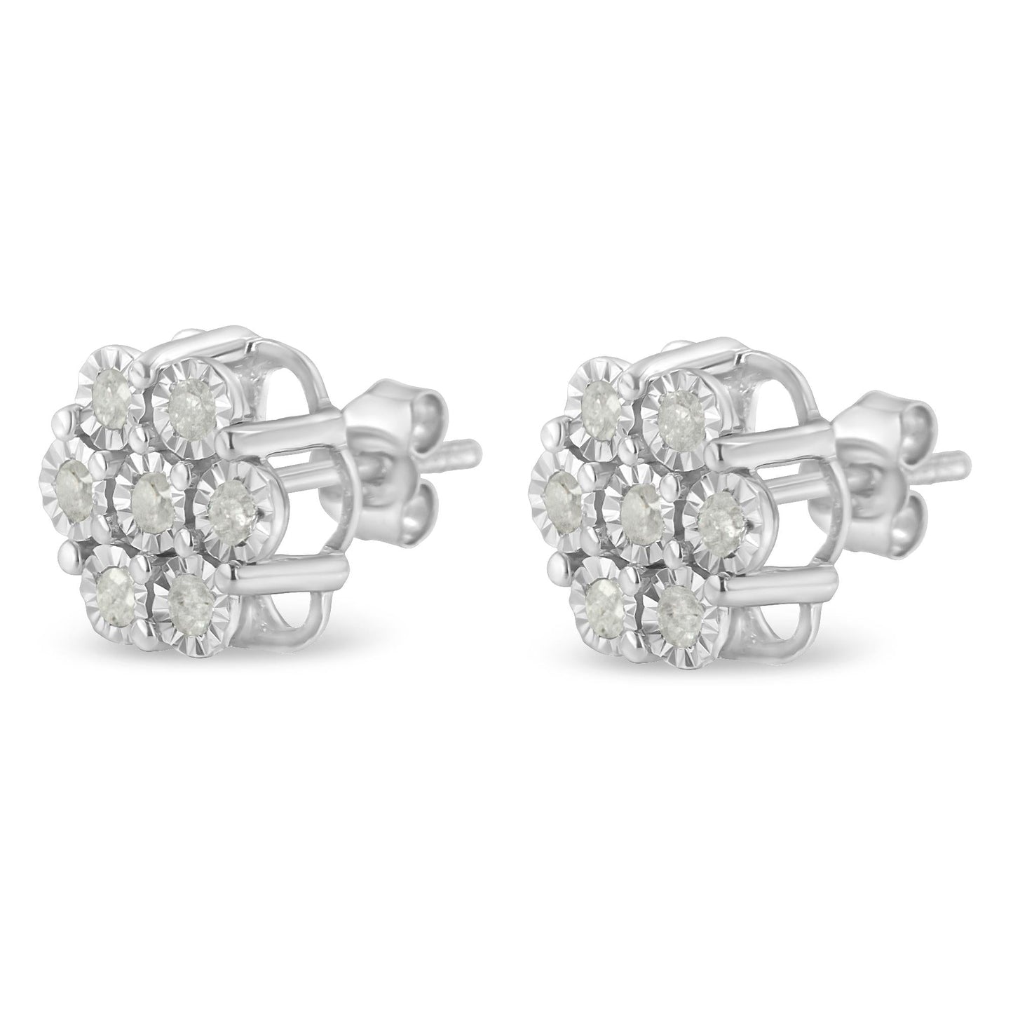 .925 Sterling Silver 1/2 Cttw Round-Cut Diamond Miracle-Set Floral Cluster Button Stud Earrings (I-J Color, I2-I3 Clarity)