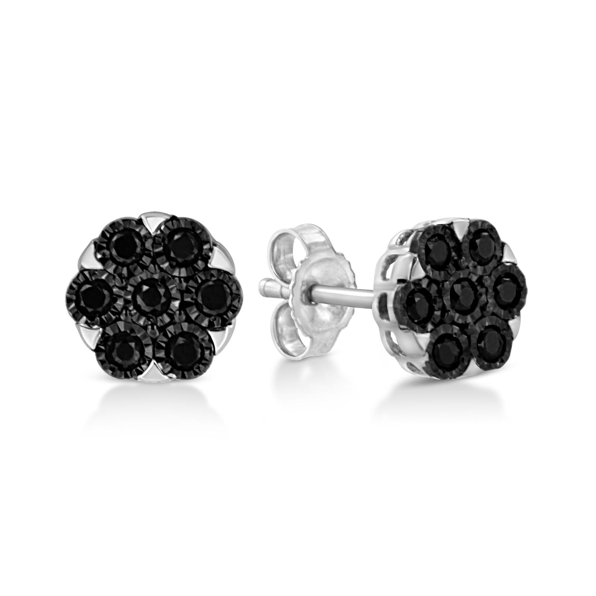 .925 Sterling Silver 1/4 Cttw Color Diamond Cluster Flower Earrings