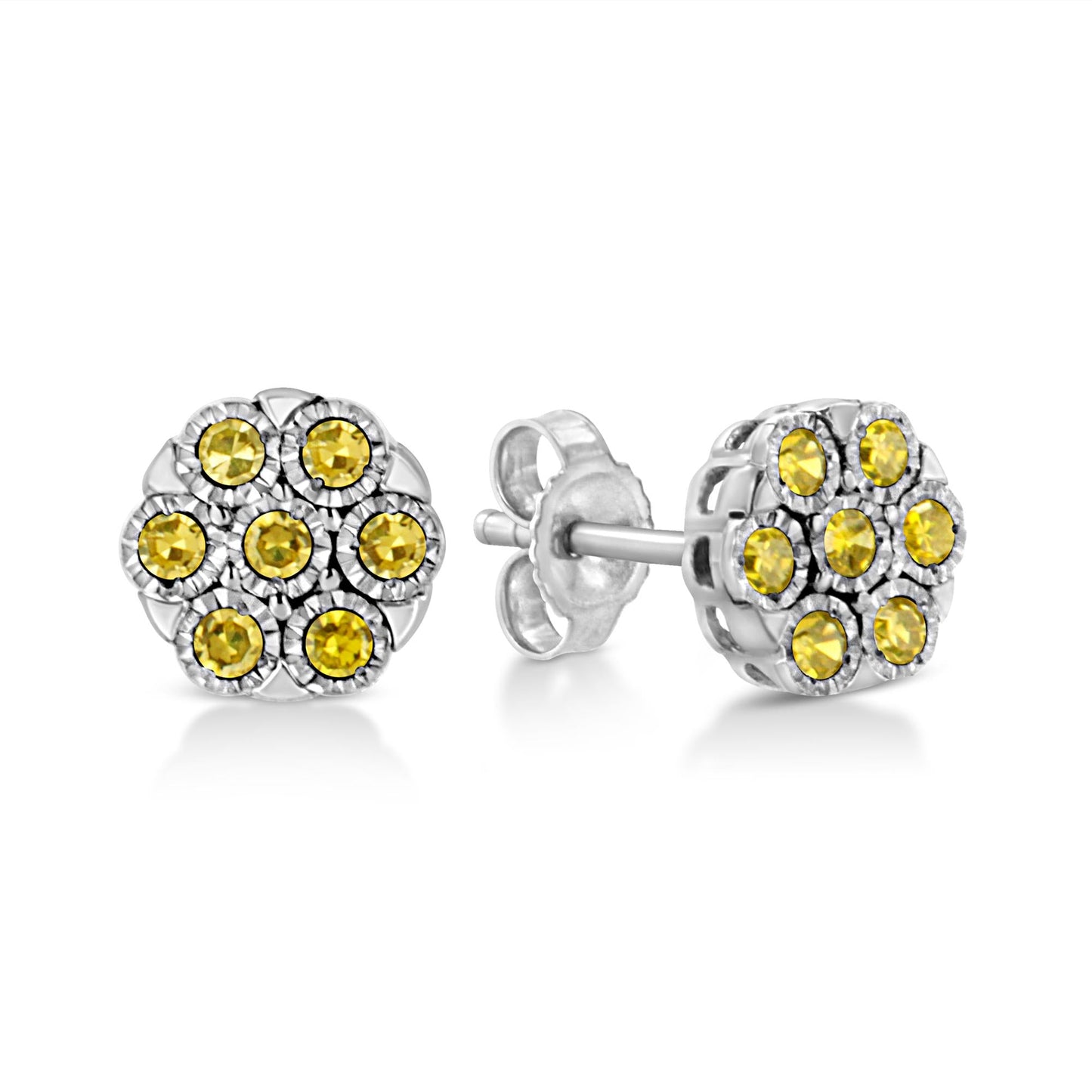 Sterling Silver Rose-Cut Diamond Floral Cluster Stud Earring (0.25 cttw I-J