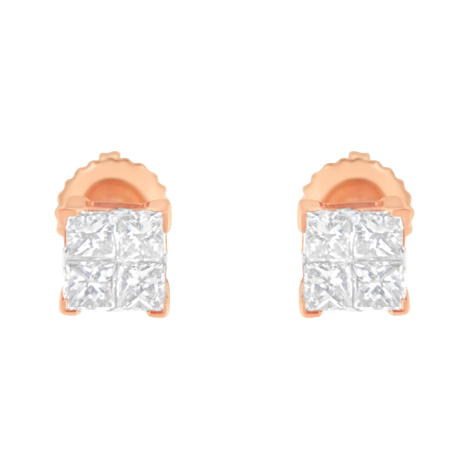 10K Gold Princess Diamond Composite Stud Earring (1/2 cttw I-J Color I1-I2