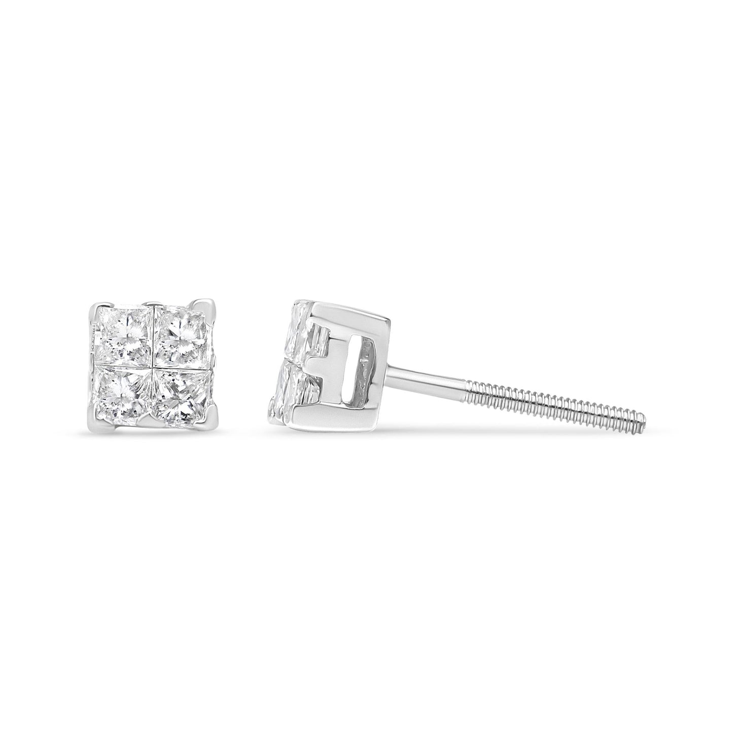 .925 Sterling Silver 5/8 Cttw Princess Cut Diamond Invisible Set Quad Composite