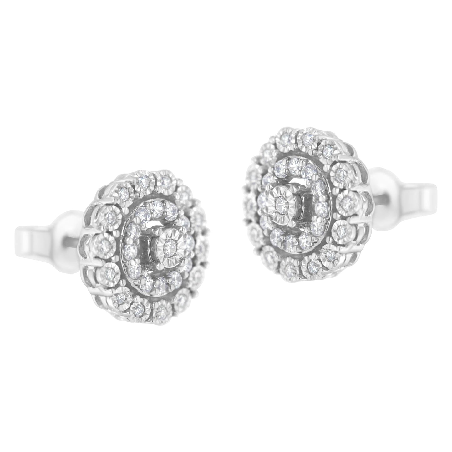 10KT White Gold 1/2 cttw Double Halo Brilliant Round-Cut Diamond Stud Earrings (I-J Clarity, I2-I3 Color)