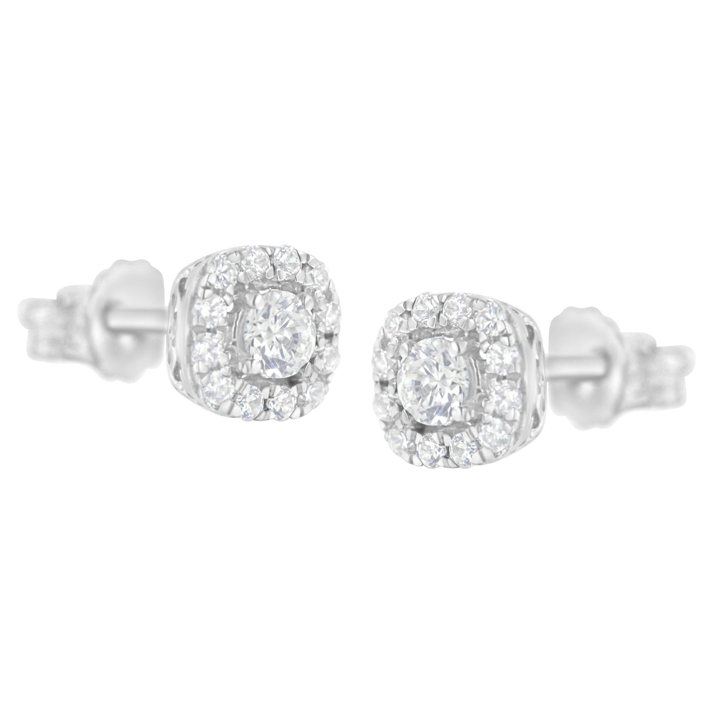 .925 Sterling Silver 1/2 cttw Brilliant Round-Cut Diamond Solitaire with Halo Stud Earring (I-J, I2-I3)