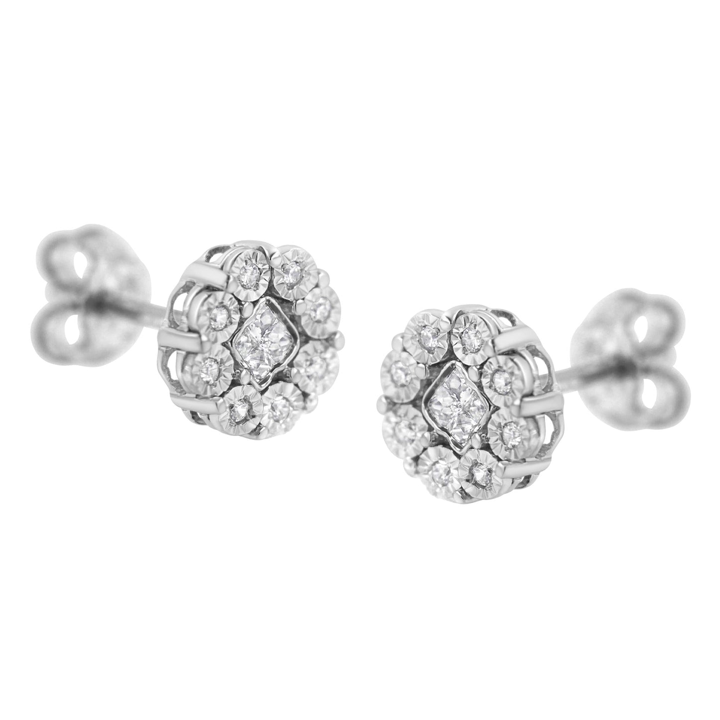 10KT White Gold 1/4ct Diamond Floral Cluster Stud Earring (I-J I1-I2)