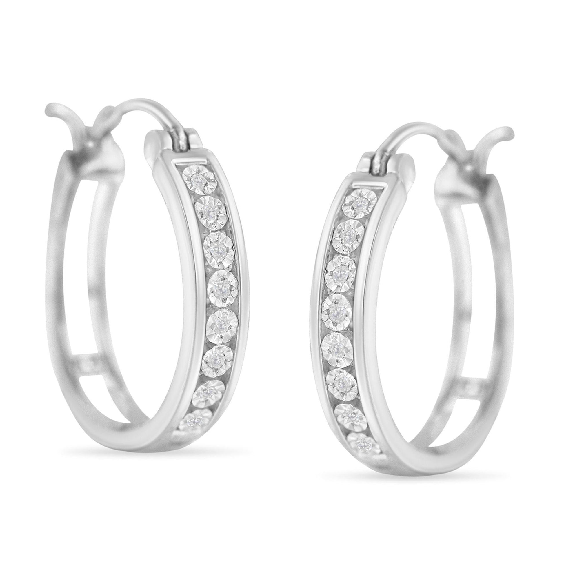 .925 Sterling-Silver Diamond Accent Channel Set Style Hoop Earring (I-J Color