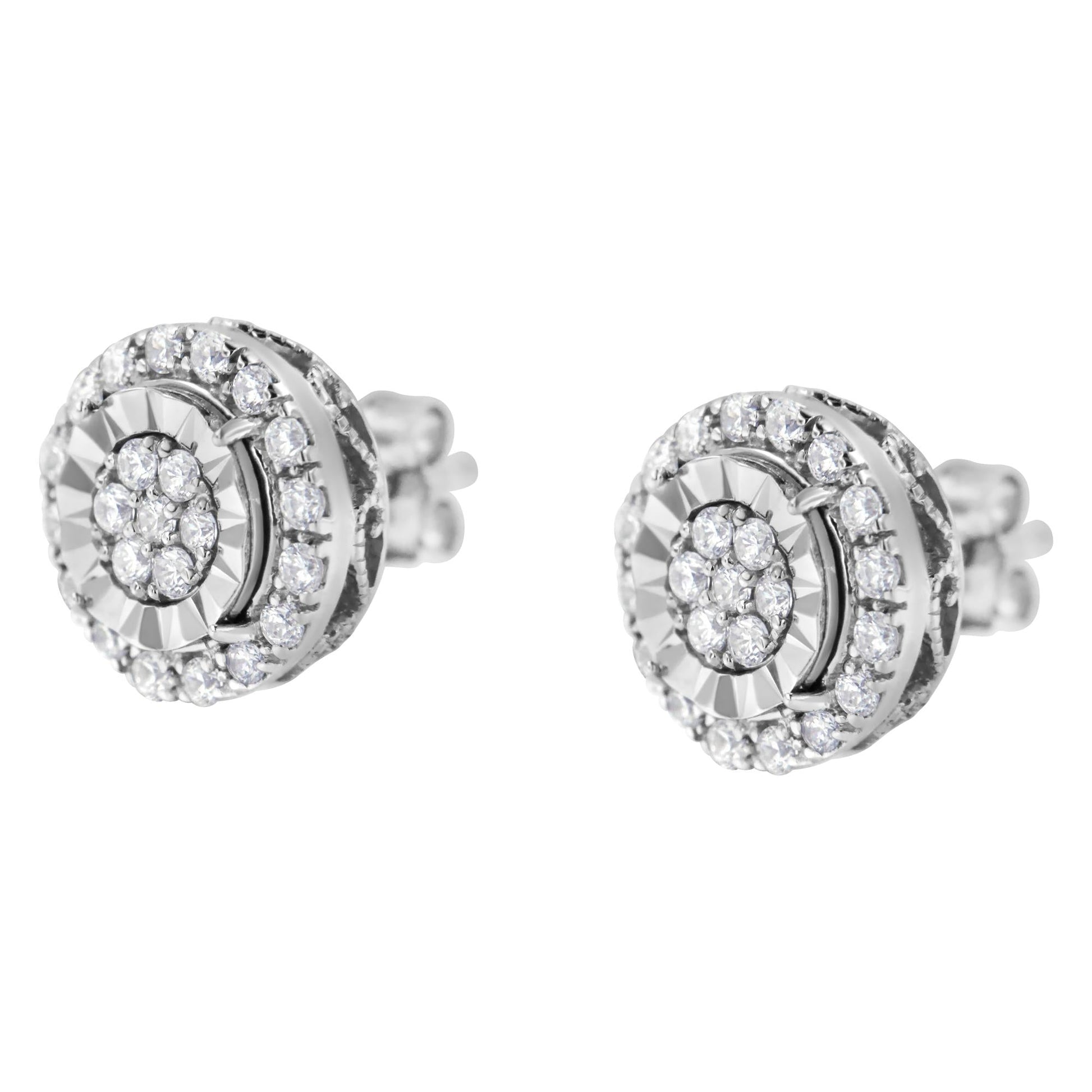 Sterling Silver Diamond Cluster Earrings (1 cttw I-J Color I2-I3 Clarity)