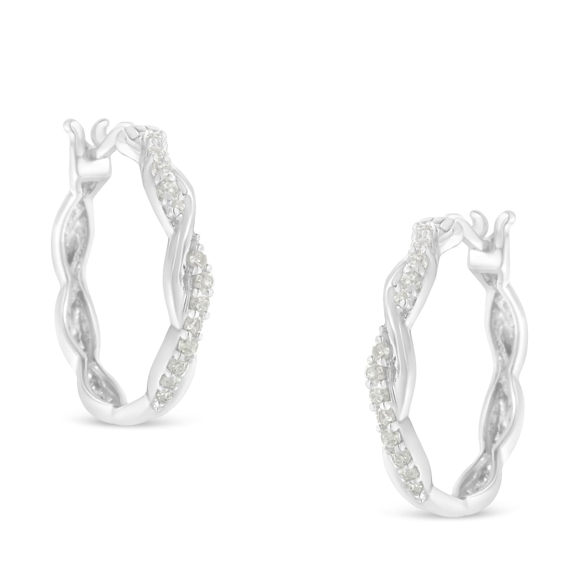 .925 Sterling-Silver 1/4 cttw Pave Set Diamond Twisted Spiral Hoop Earring (I-J