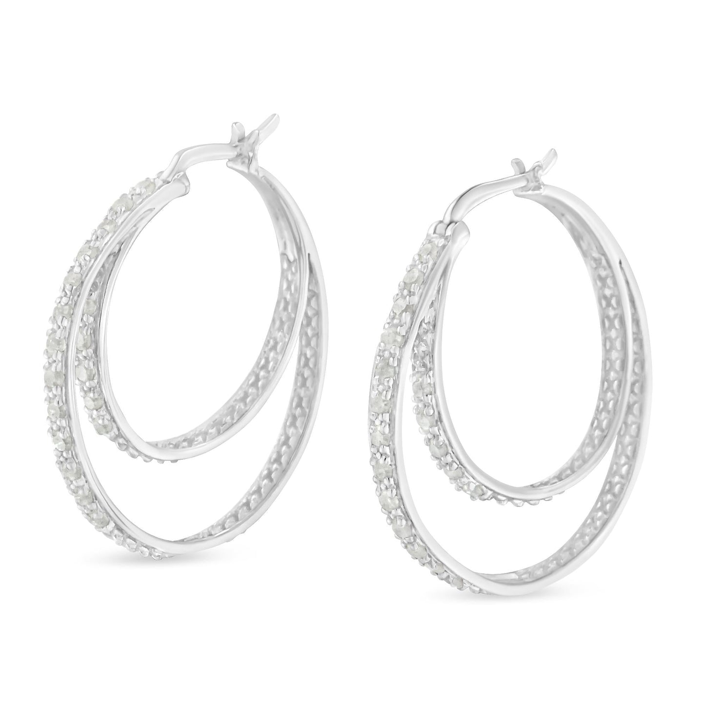 .925 Sterling Silver 1/2 cttw Miracle-Set Diamond Double Hoop with Latchback