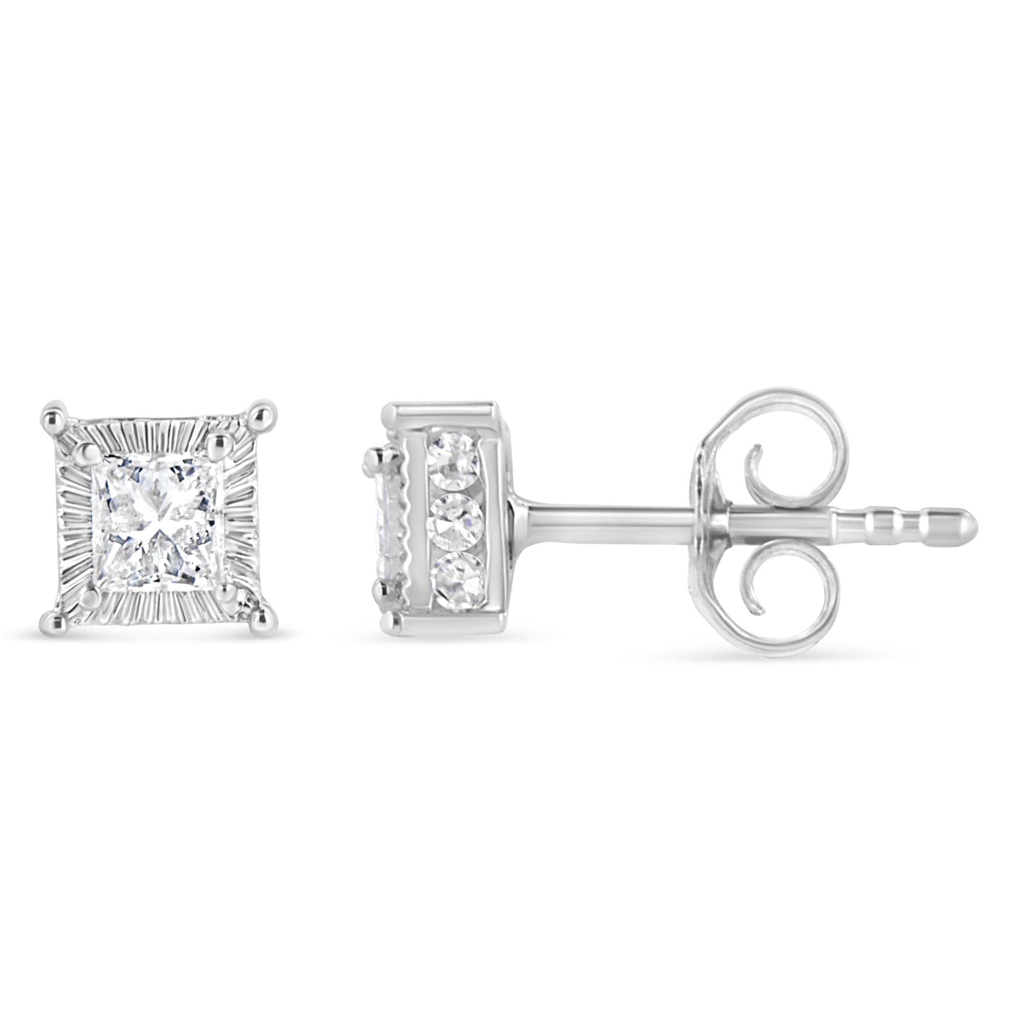 .925 Sterling Silver 1/2 Cttw Princess-cut Diamond Stud Earring (I-J Color