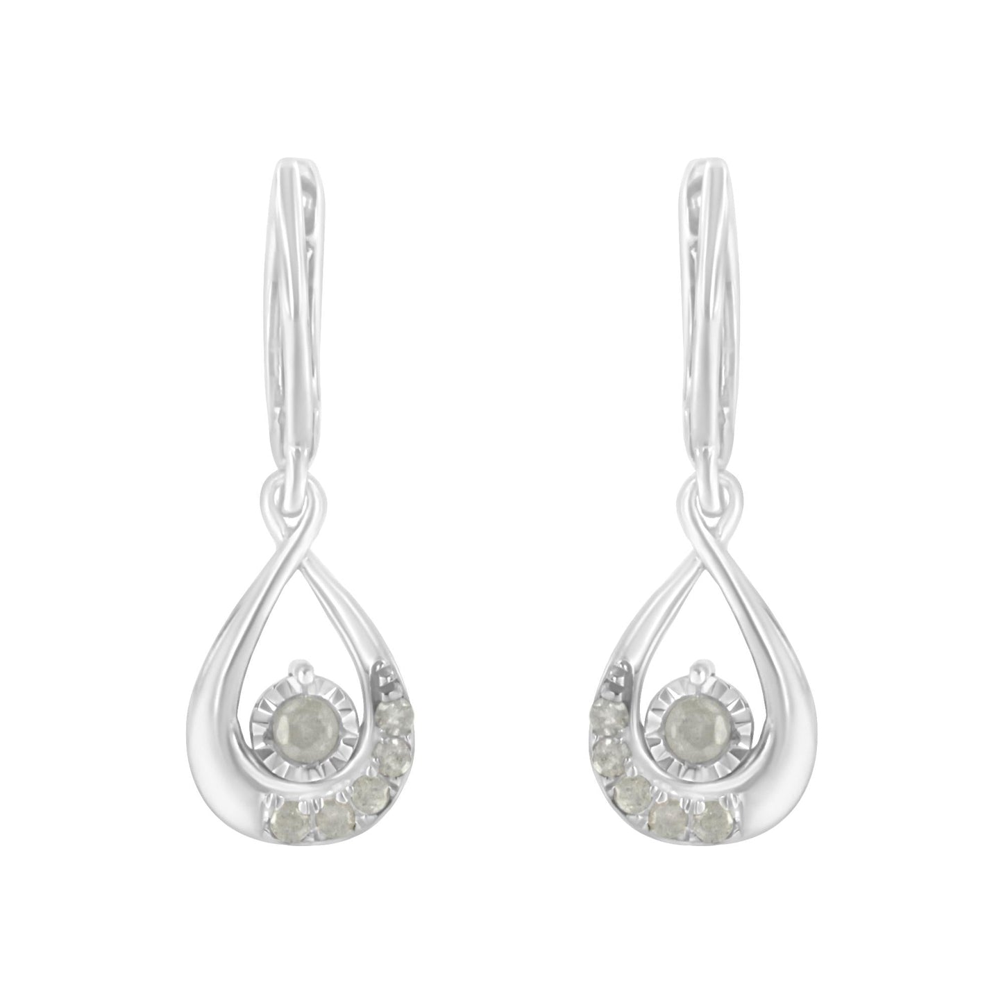 .925 Sterling-Silver 1/5 cttw Miracle-Set Round Diamond Drop and Dangle Hoop