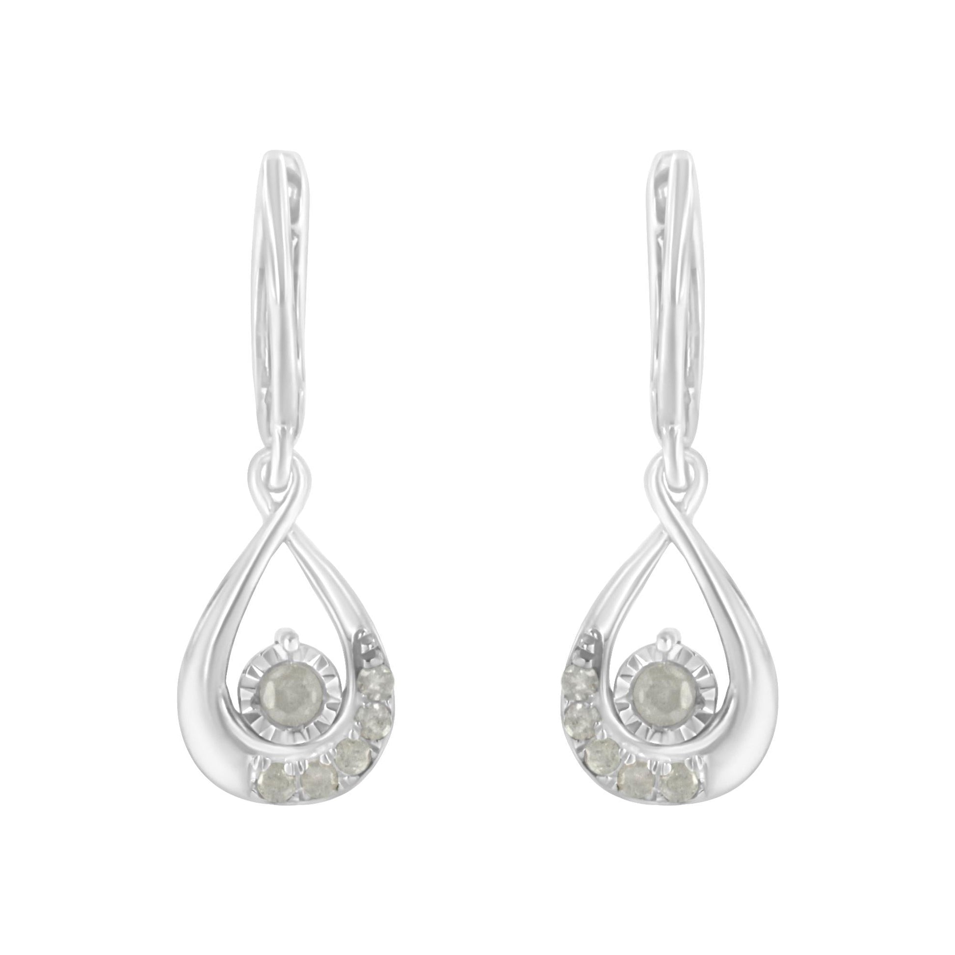 .925 Sterling-Silver 1/5 cttw Miracle-Set Round Diamond Drop and Dangle Hoop