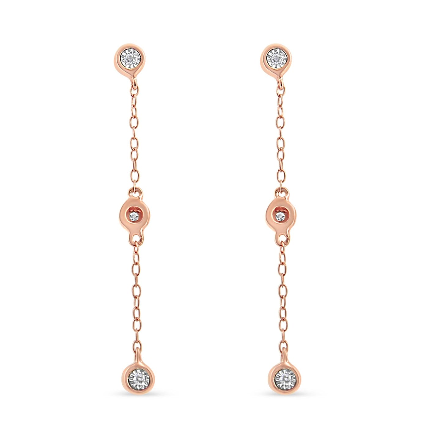 10K Rose Gold Plated.925 Sterling Silver 1/15 Cttw Diamond Dangle Earring (I-J