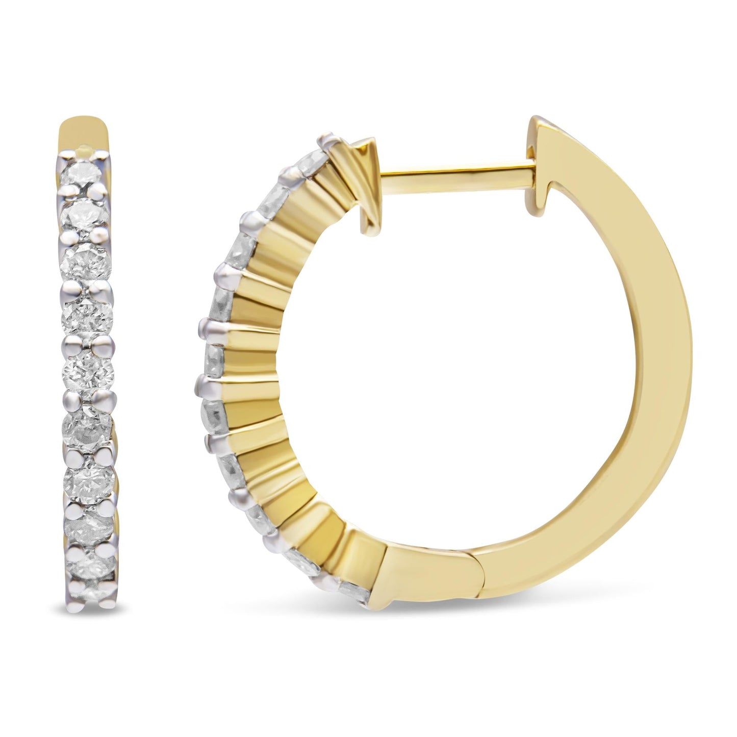 10K Yellow Gold 1/2 Cttw Prong Set Round-Cut Diamond Hoop Earrings (I-J Color