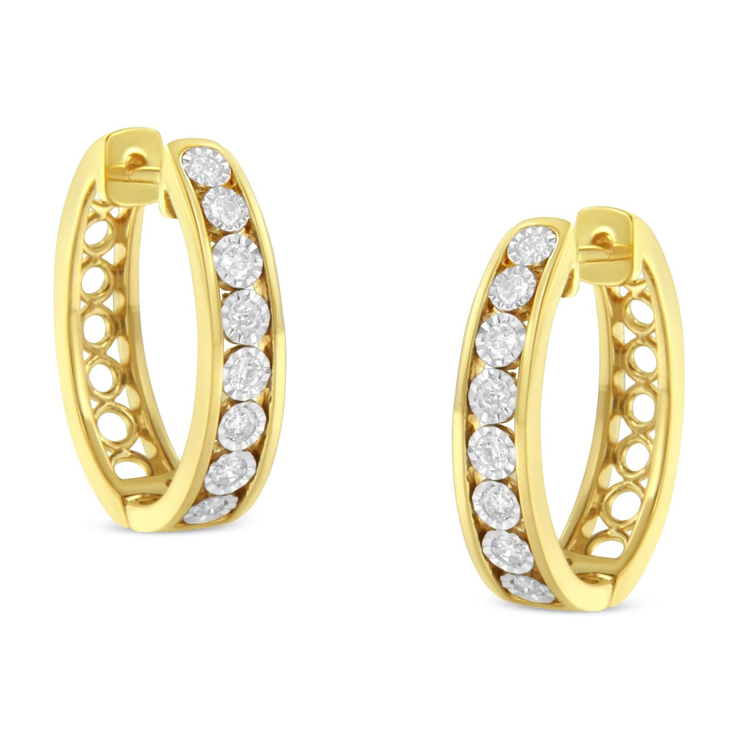 10KT Yellow and White Gold Diamond Hoop Earring (1/2 cttw J-K Color I2-I3