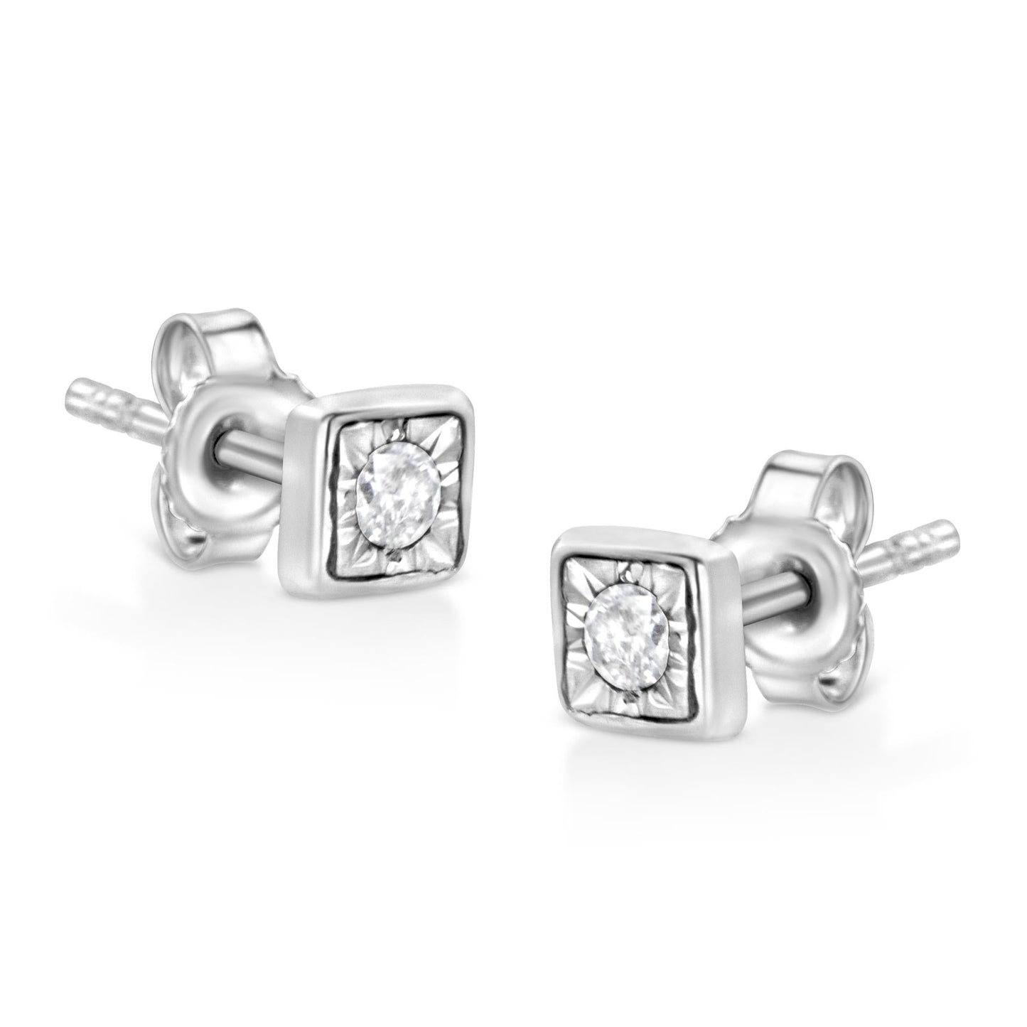 .925 Sterling Silver 1/10 Cttw Miracle-Set Diamond Stud Earrings (I-J Color