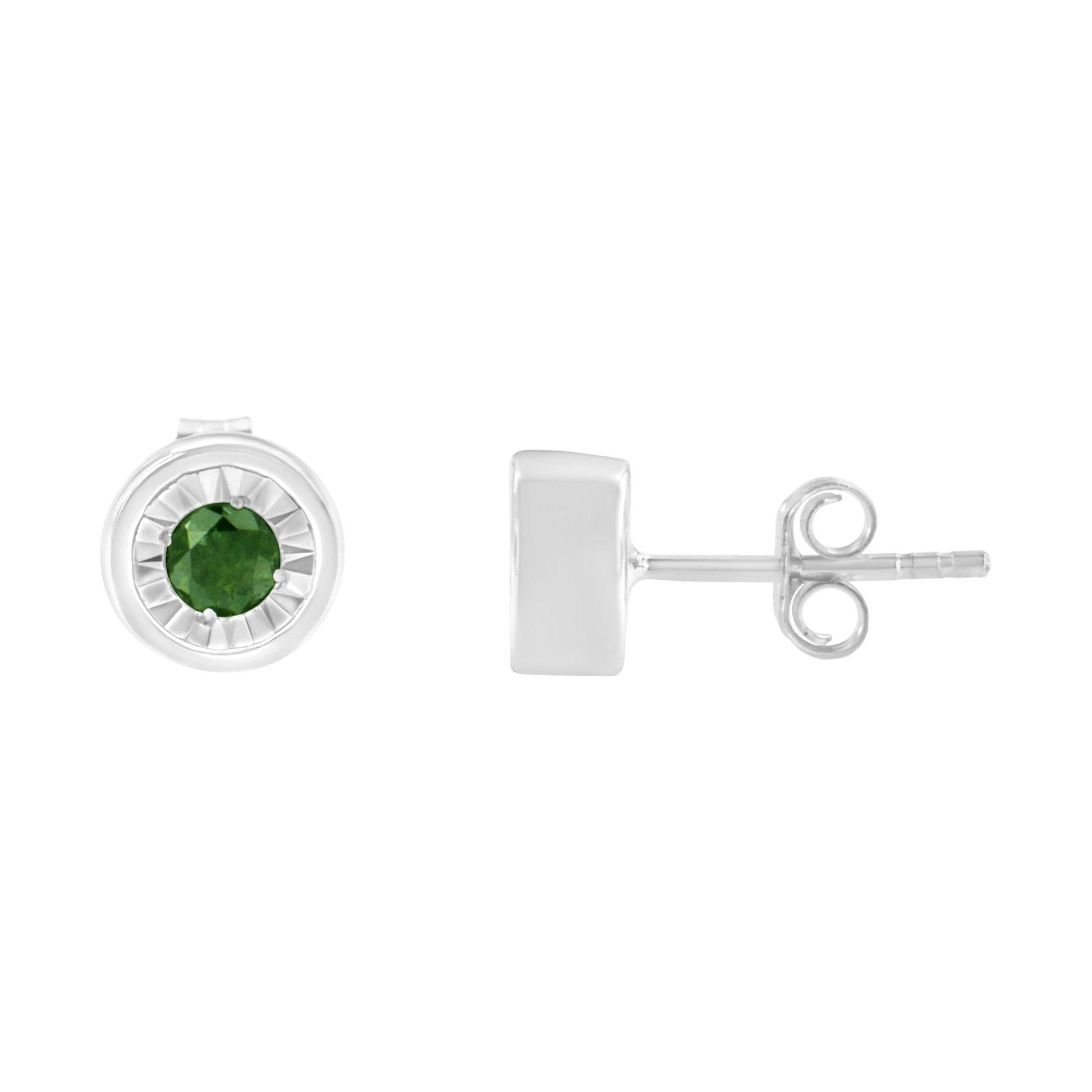 .925 Sterling Silver 1/4 Cttw Round Brilliant-Cut Green Diamond Miracle-Set