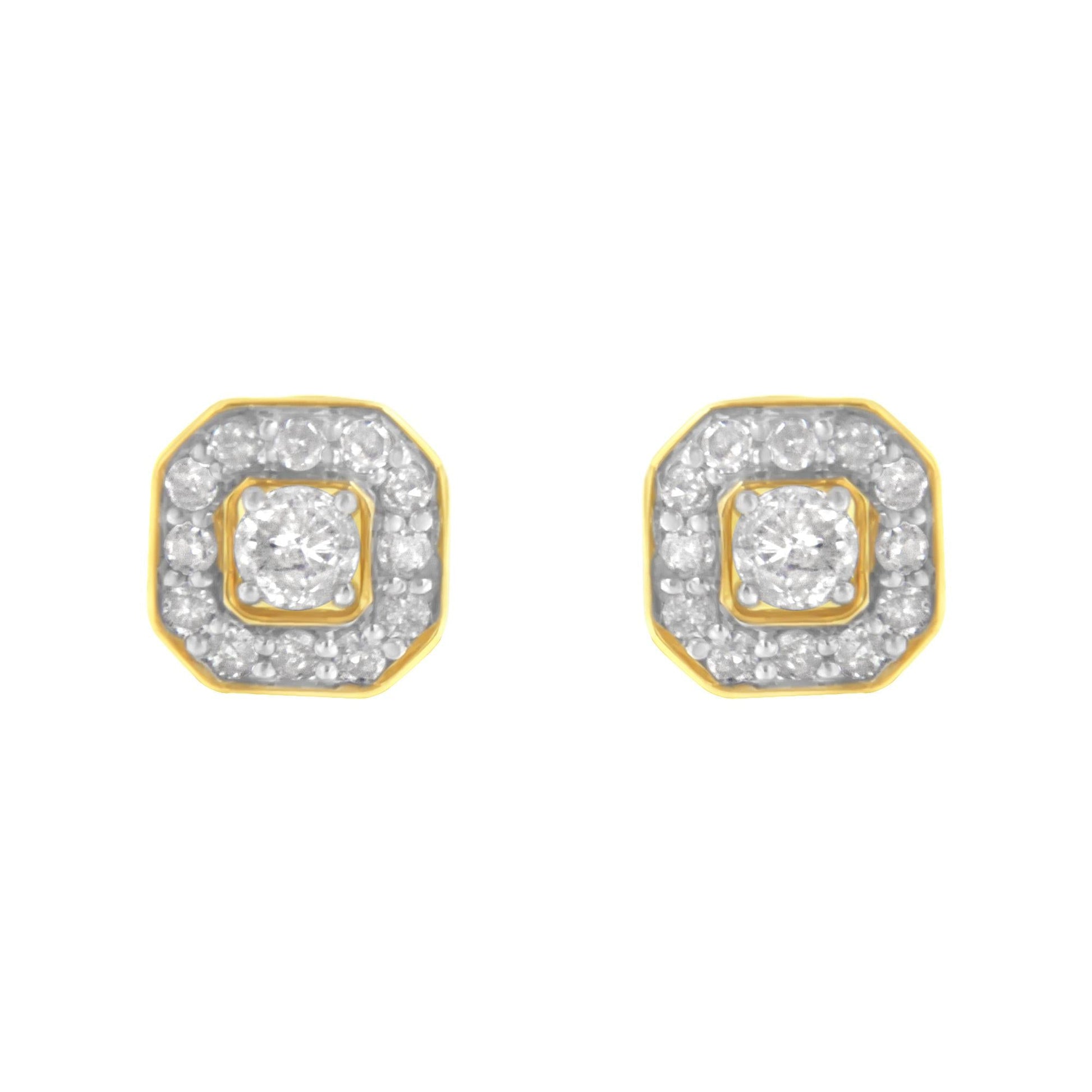 2 Micron 10KT Yellow Gold Plated Sterling Silver Diamond Square Stud Earrings