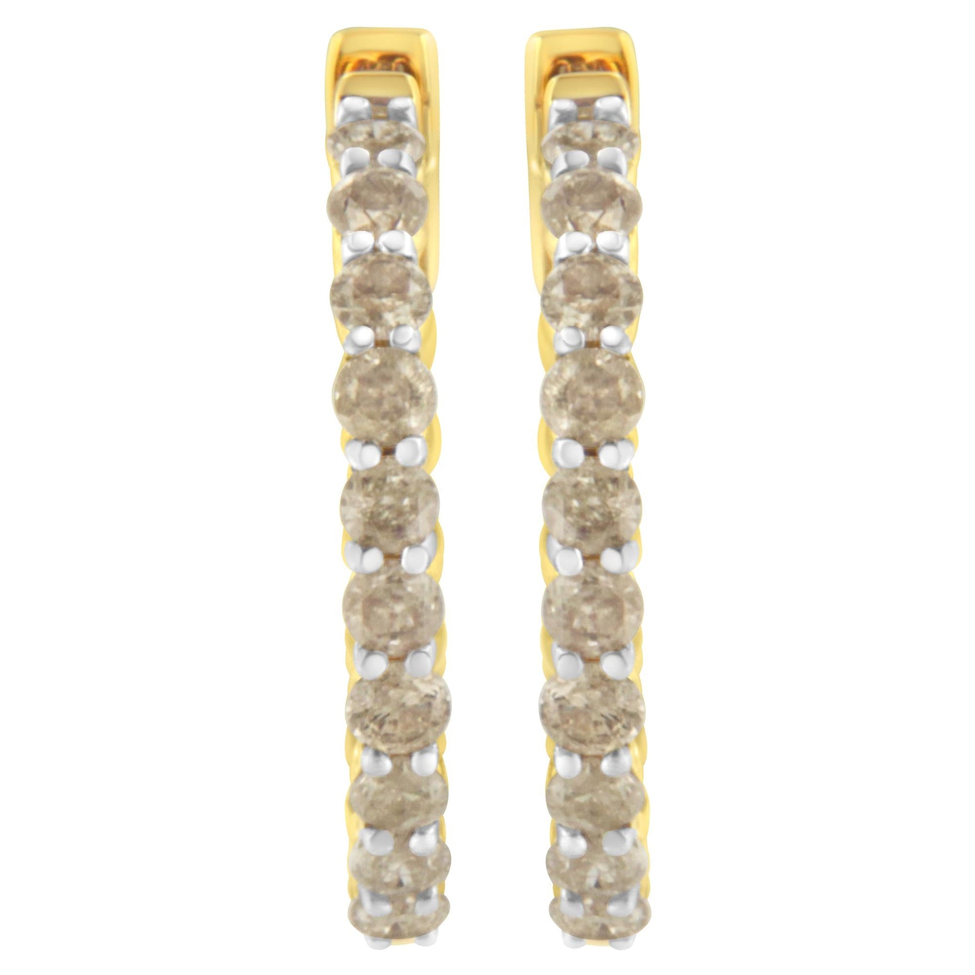 10K Yellow Gold Plated Sterling Silver Diamond Hoop Earrings (2 cttw K-L Color