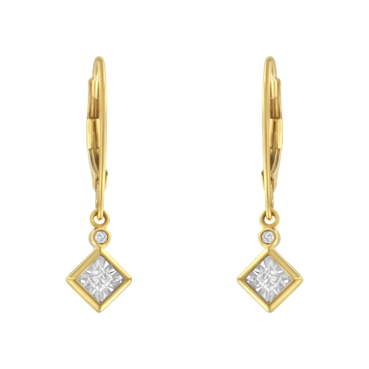 2 Micron 14K Yellow Gold Plating Diamond Dangle Earrings (1/3 cttw J-K Color