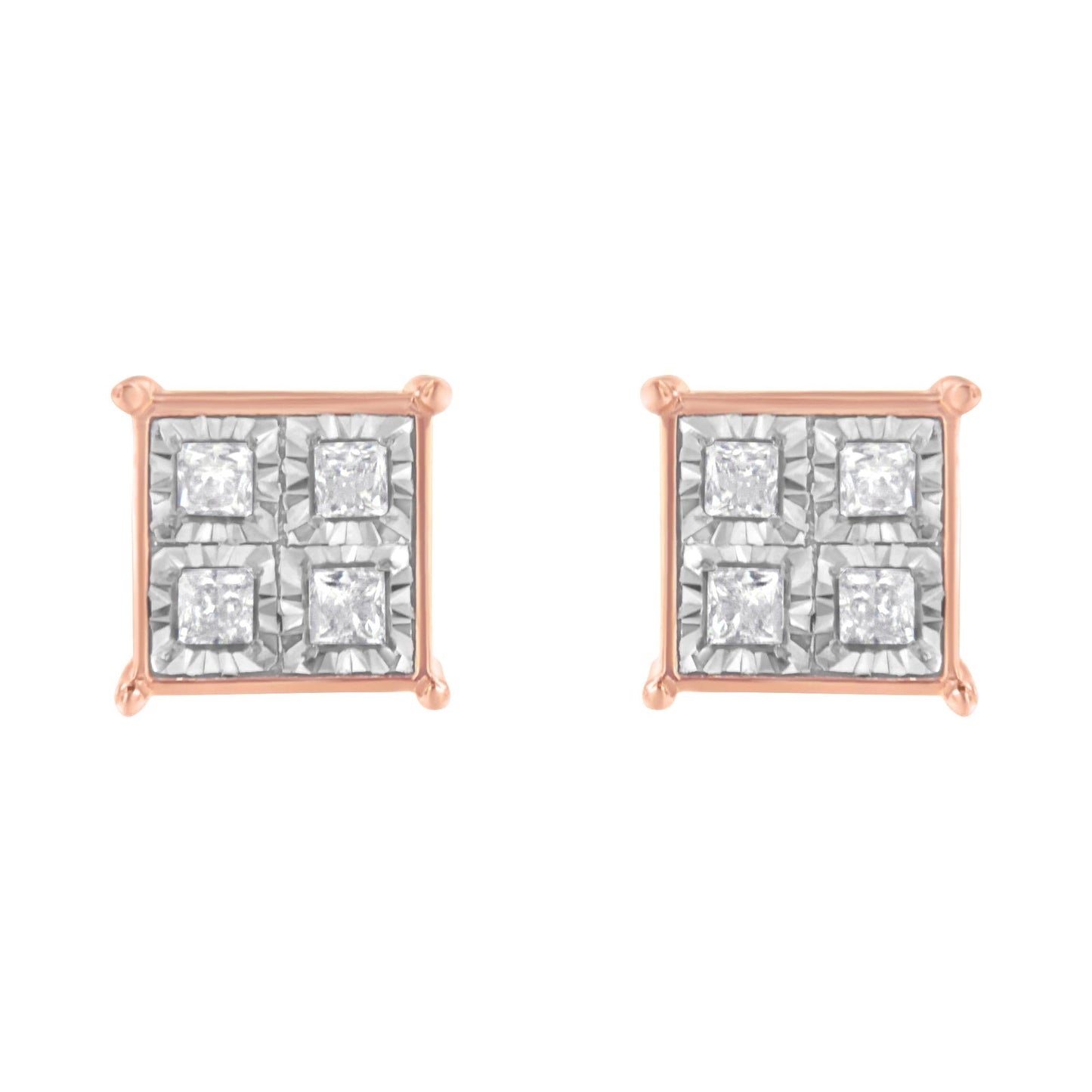 Rose Gold Plated Sterling Silver Diamond Composite Stud Earrings (3/4 cttw J-K