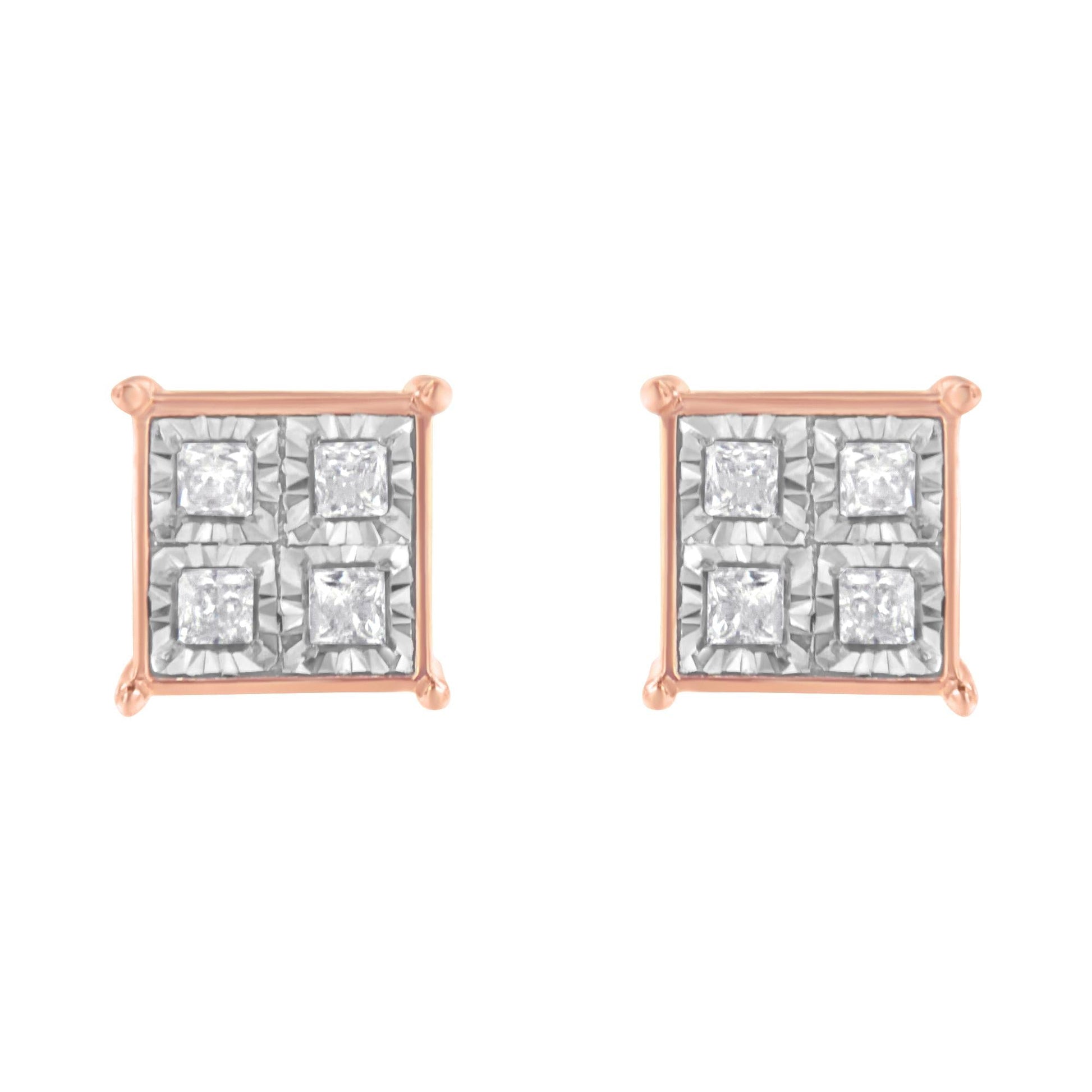 Rose Gold Plated Sterling Silver Diamond Composite Stud Earrings (3/4 cttw J-K