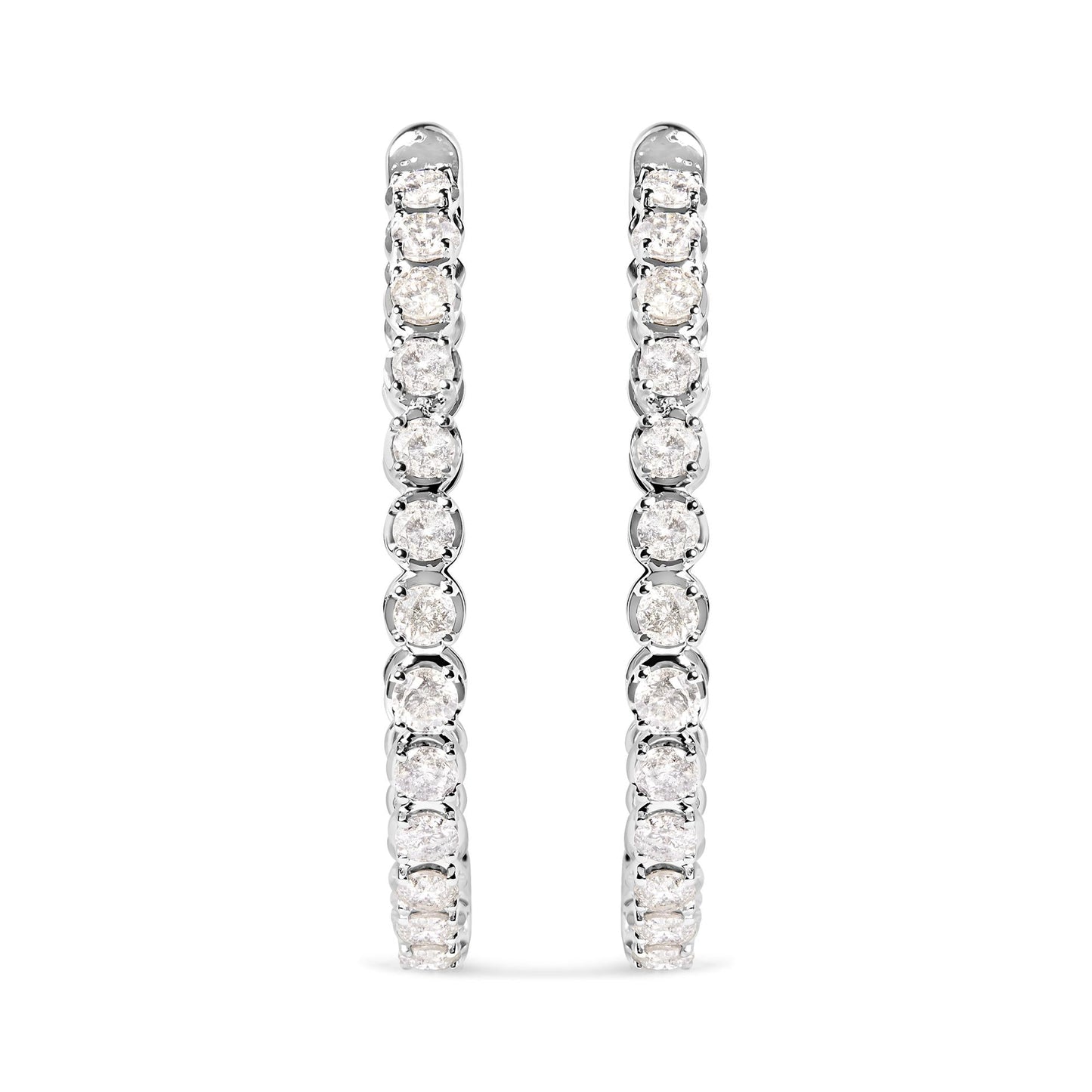 14K White Gold 7.0 Cttw Diamond 1-¾ Inside Out Hinged Leverback Hoop Earrings