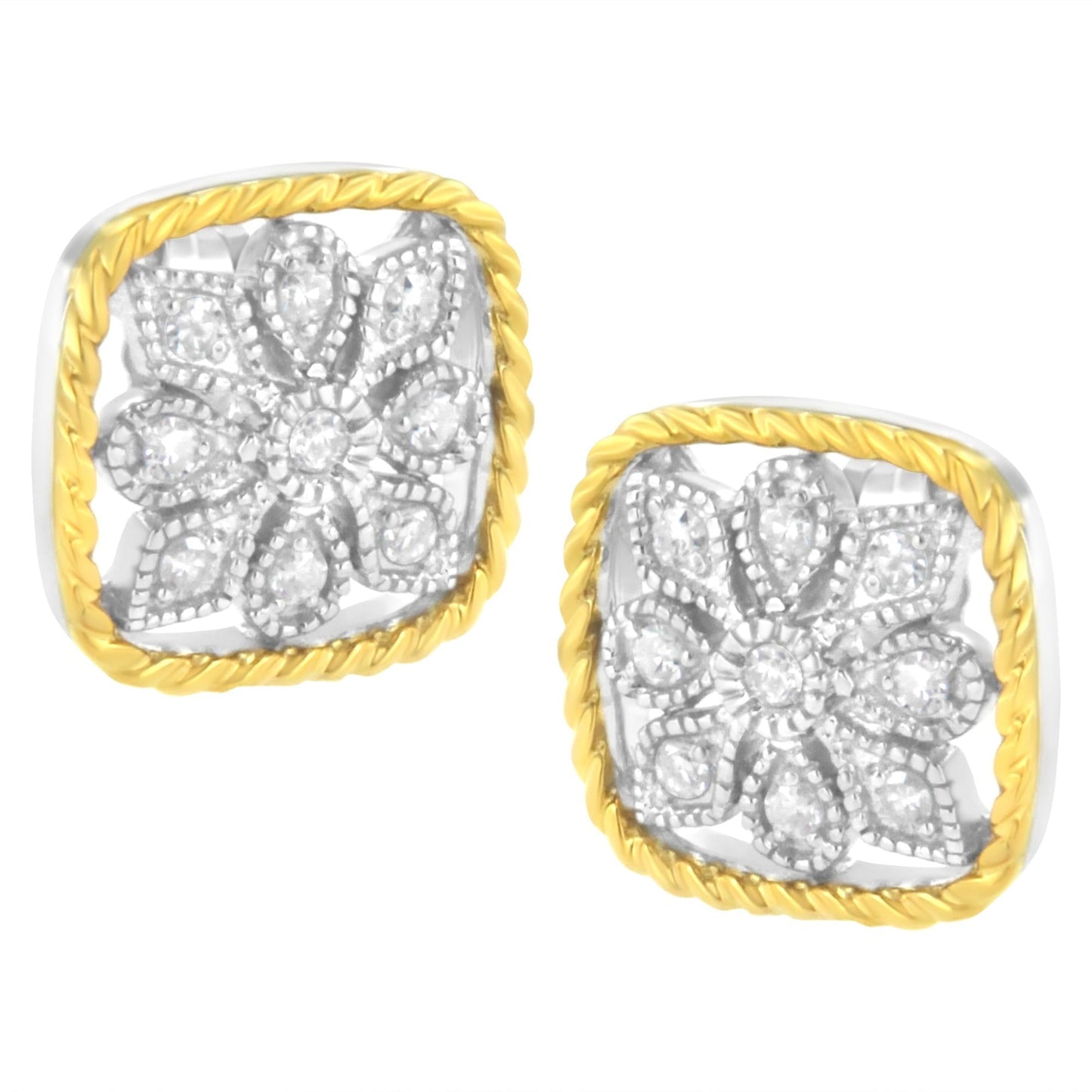 10K Yellow Gold Plated.925 Sterling Silver 1/4 cttw Diamond ’Flower