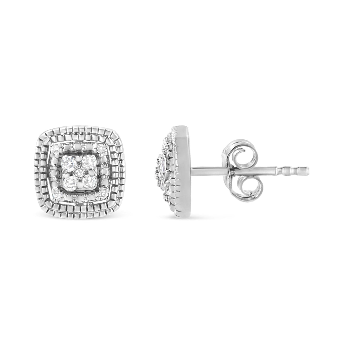 .925 Sterling Silver 1/10 Cttw Prong-Set Round Cut Diamond Square Shape