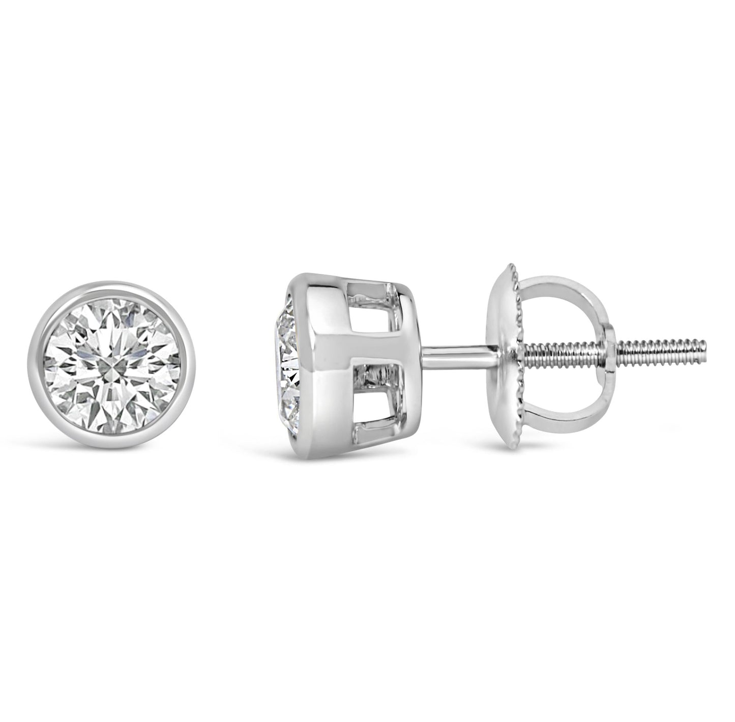 14K Gold Lab Grown Diamond Screw-Back Classic Bezel Solitaire Stud Earrings (G-H Color, VS2-SI1 Clarity)