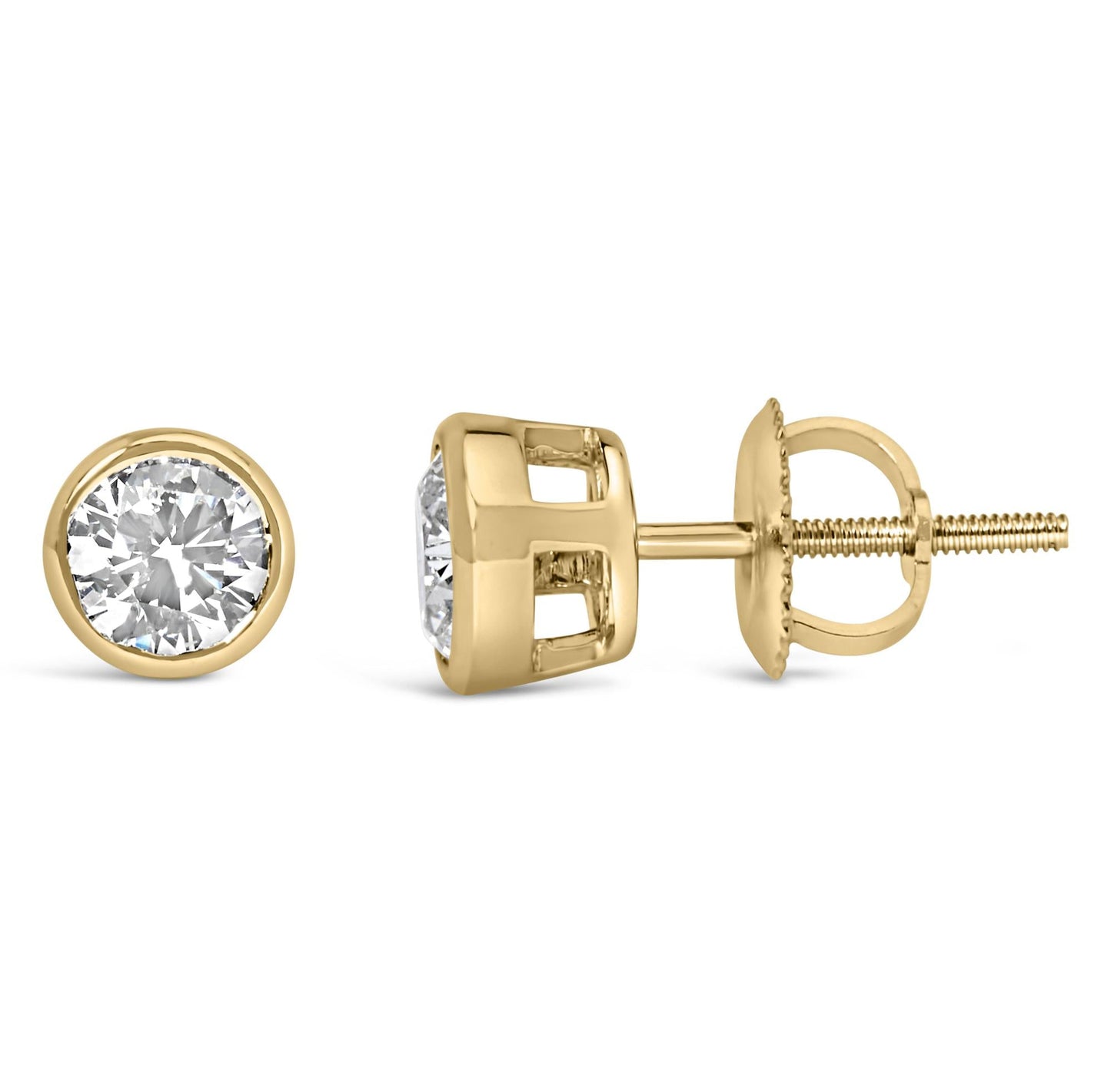 14K Gold Lab Grown Diamond Screw-Back Classic Bezel Solitaire Stud Earrings (G-H Color, VS2-SI1 Clarity)