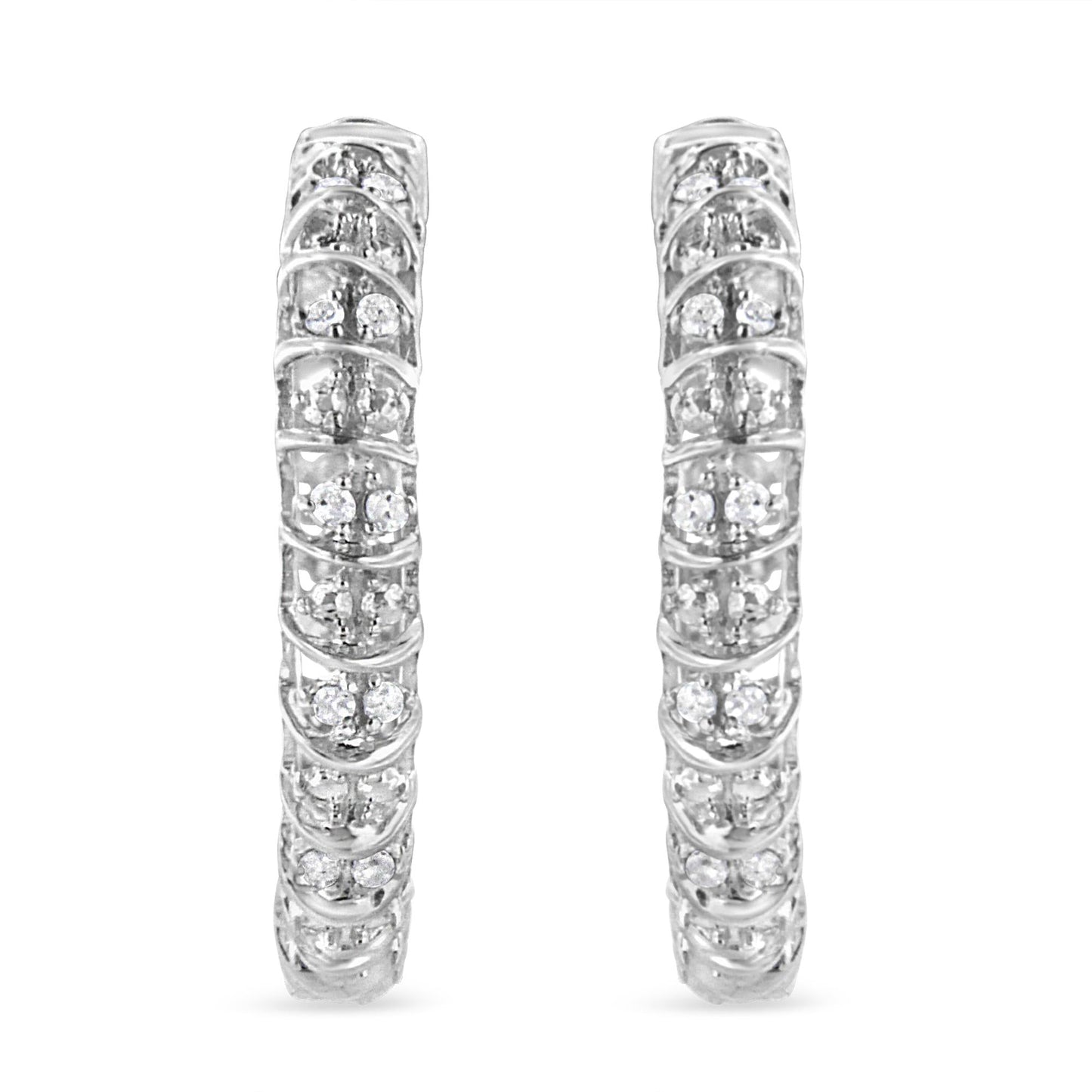 .925 Sterling Silver 1/2 Cttw Diamond Wire Cage Style Hoop Earring (I-J Color