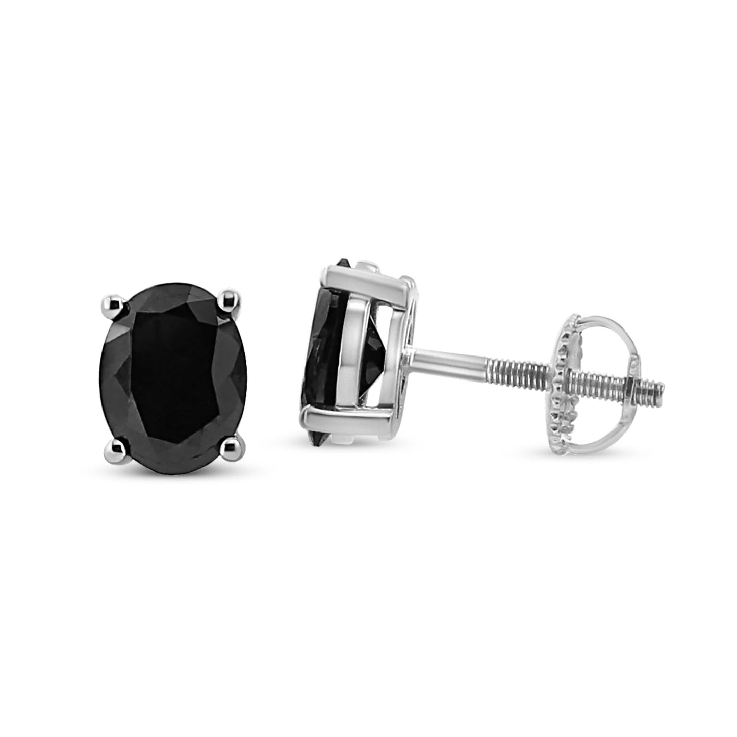 .925 Sterling Silver Prong Set Treated Black Oval Diamond Stud Earring (Black