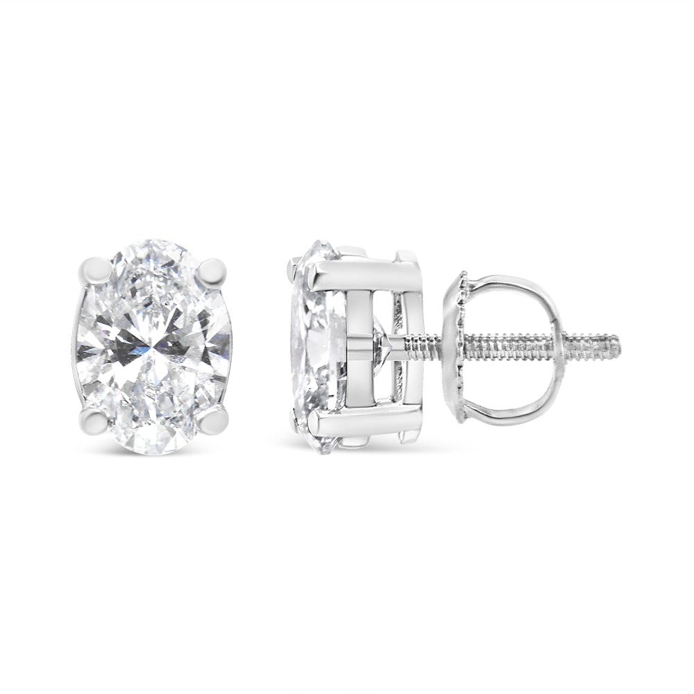 14K White Gold Lab Grown Oval Solitaire Diamond Stud Earrings (F-G Color