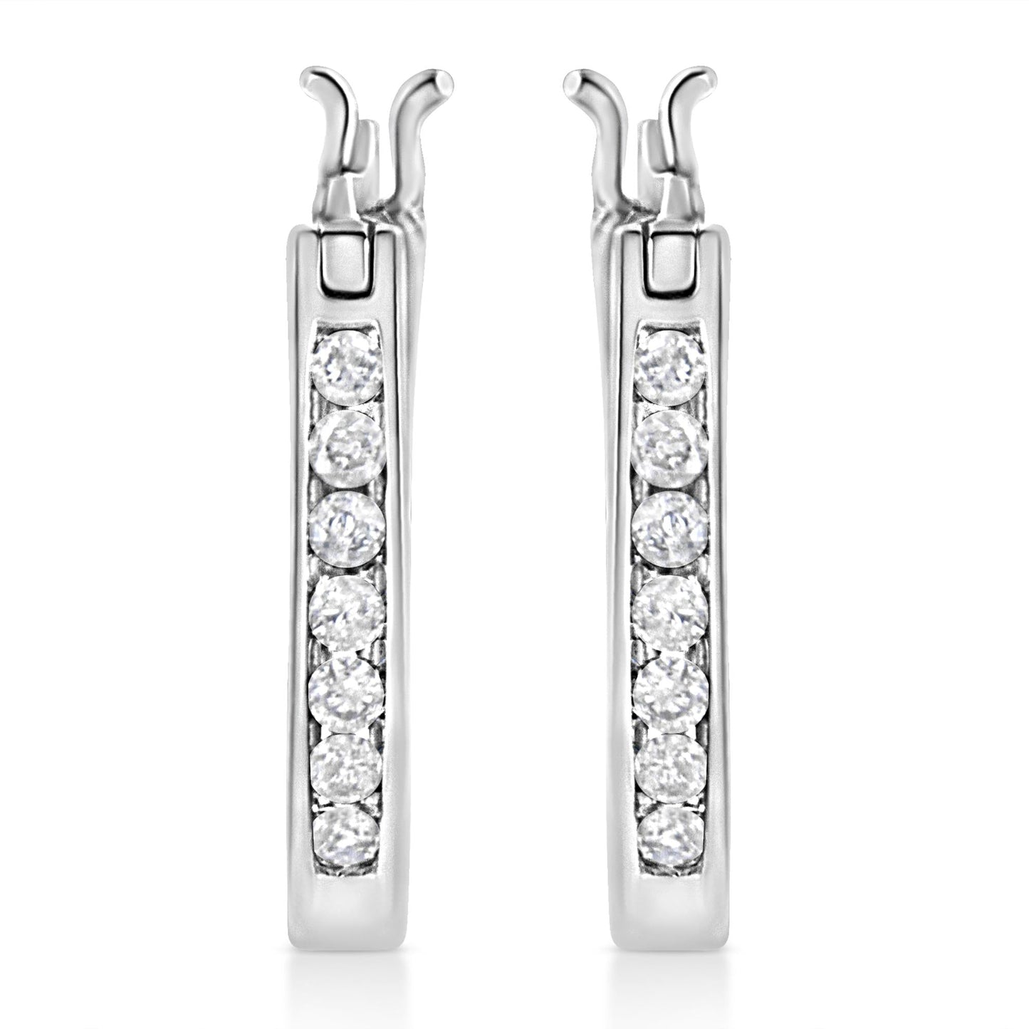 .925 Sterling Silver 1/4 Cttw Diamond Leverback 3/4’’ Inch Hoop Earrings