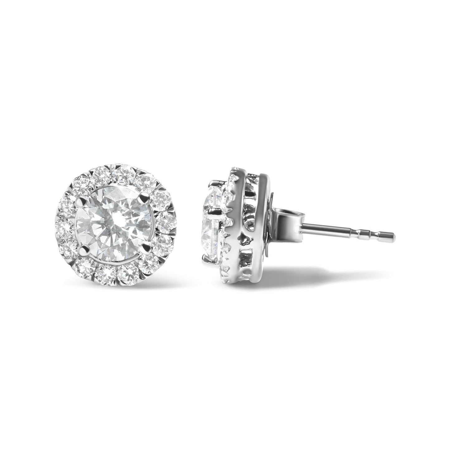 14K White Gold Lab Grown Diamond Solitaire Stud Earrings with Halo (2.00 Cttw